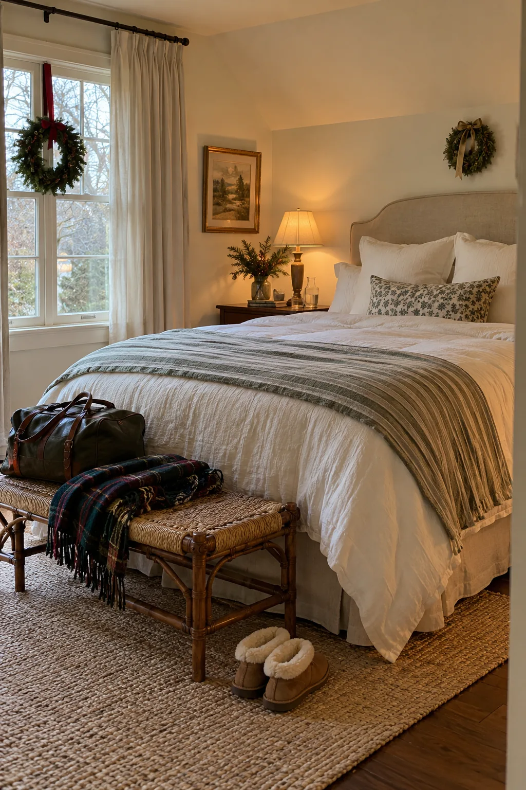 Prepare a Guest Room With Subtle Cheer in a warm Nancy Meyers-inspired Christmas home