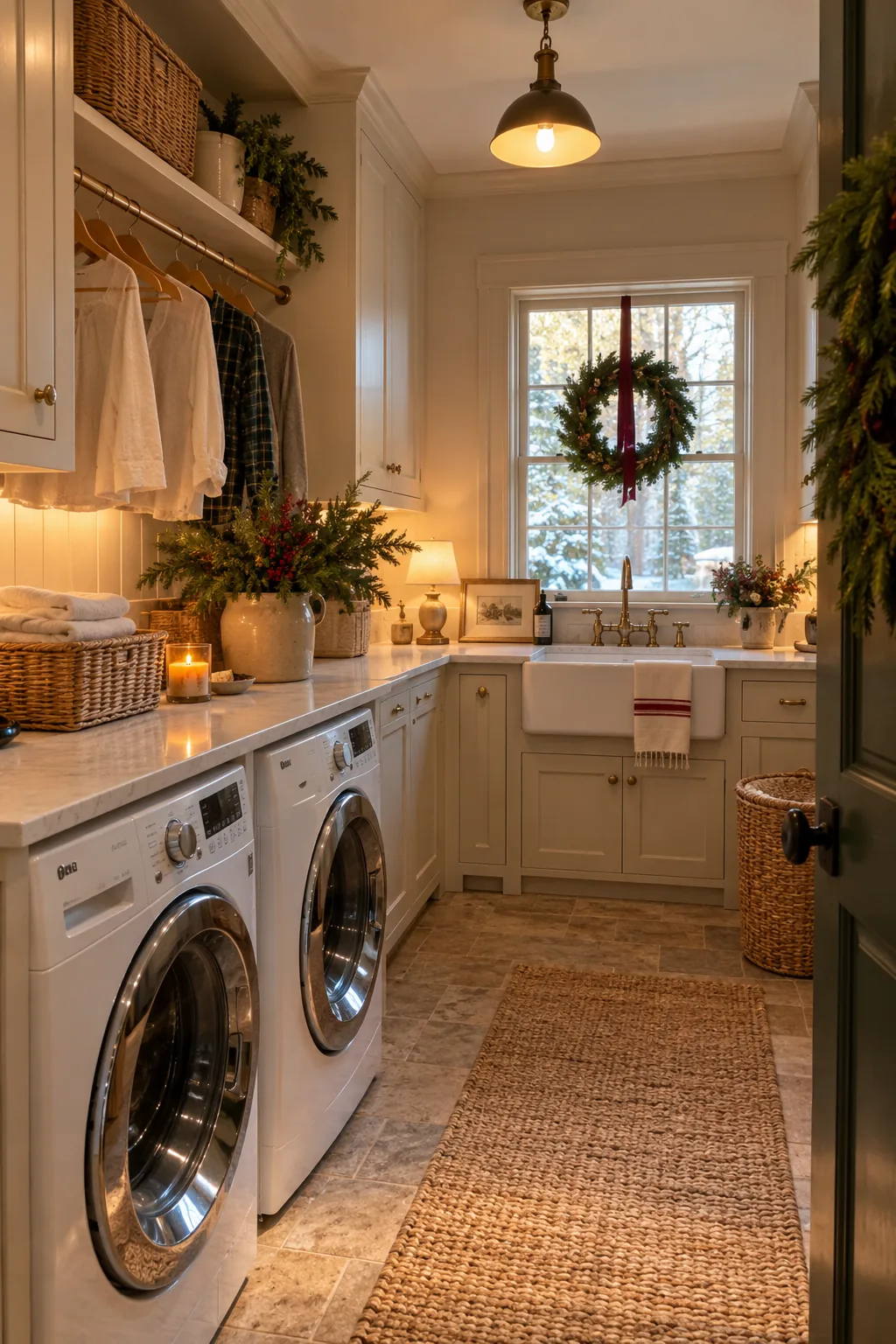 Bring Christmas Into the Laundry Room in a warm Nancy Meyers-inspired Christmas home