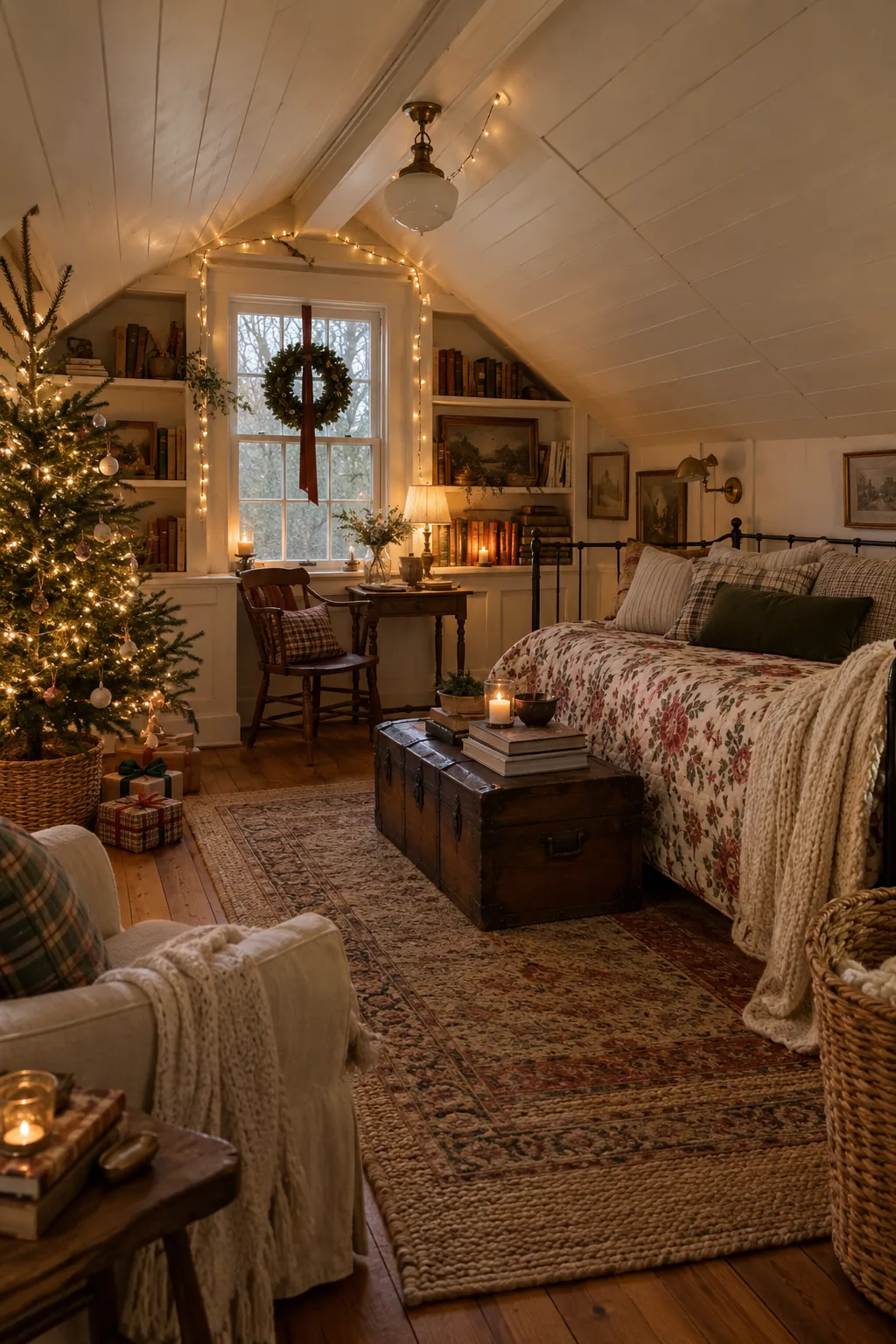Lean Into Cozy Attic-Room Character in a warm Nancy Meyers-inspired Christmas home