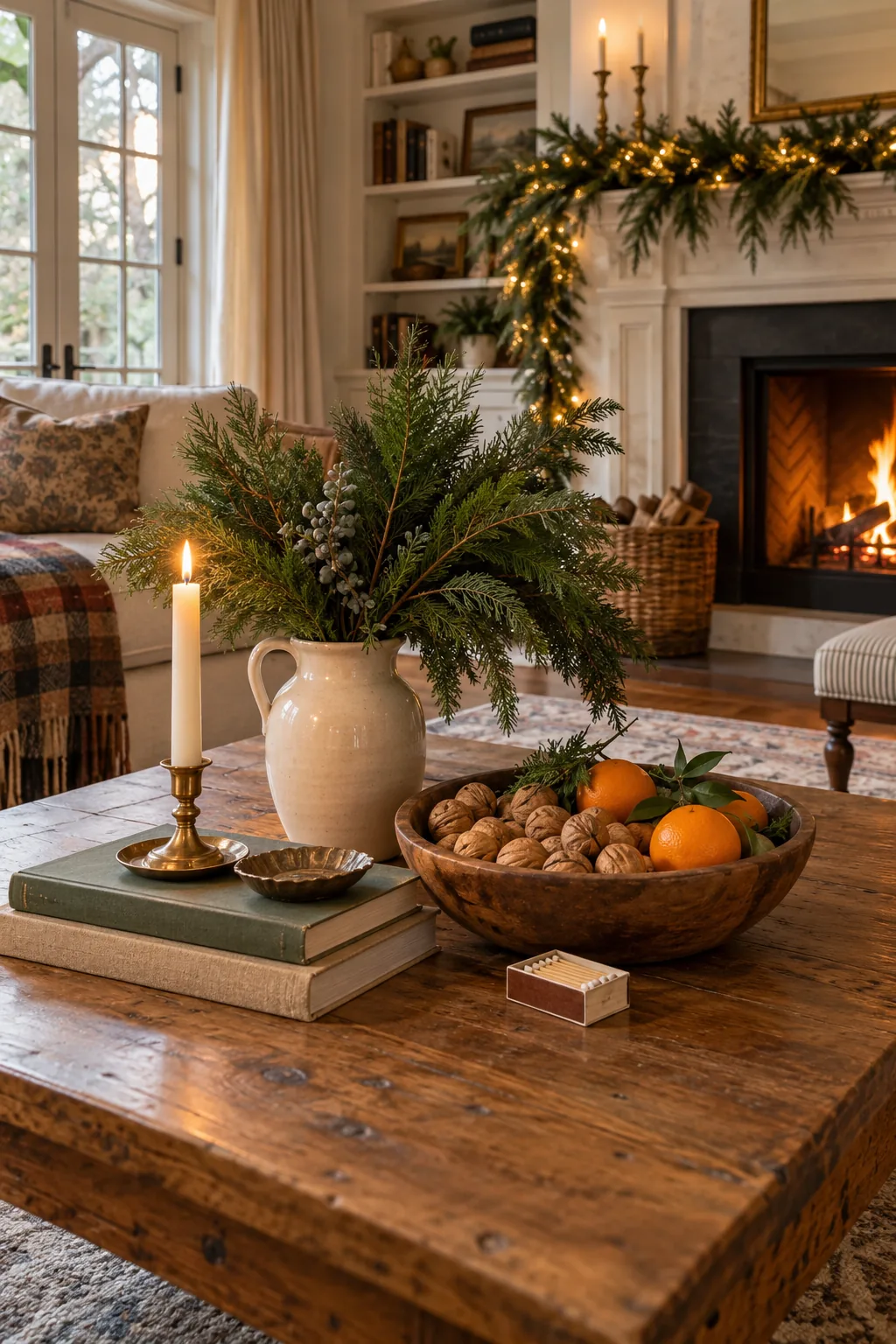 Build a Useful Coffee Table Vignette in a warm Nancy Meyers-inspired Christmas home