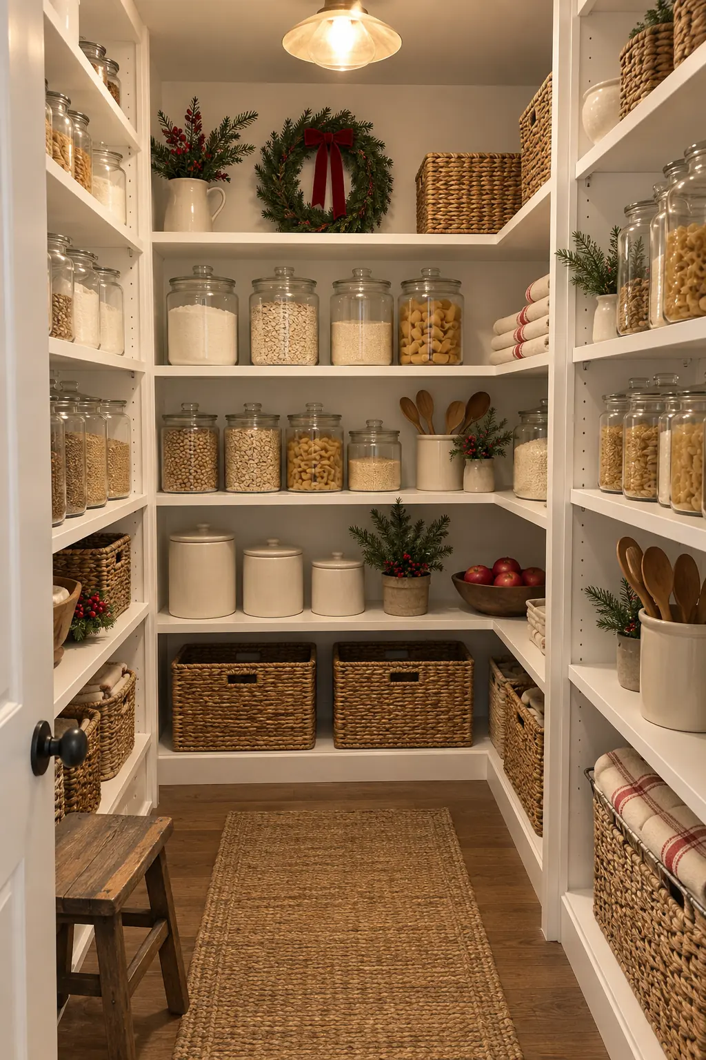 Give the Pantry a Restrained Holiday Refresh in a warm Nancy Meyers-inspired Christmas home