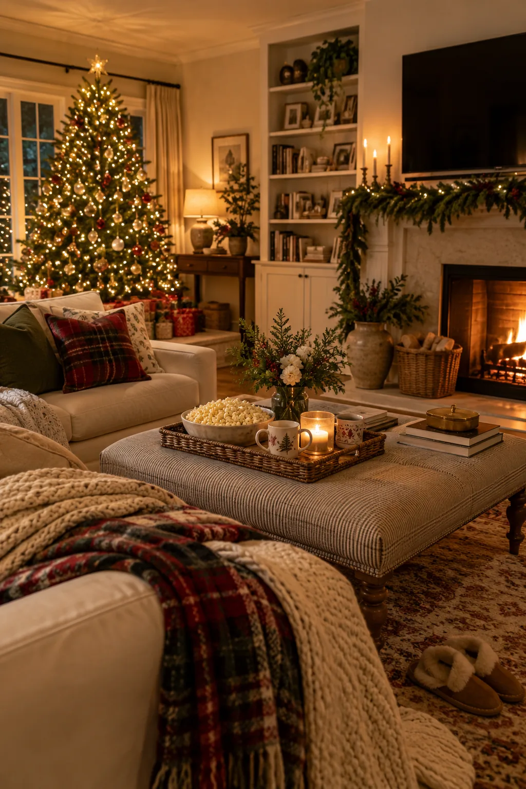 Set Up a Cozy Christmas Movie Night in a warm Nancy Meyers-inspired Christmas home