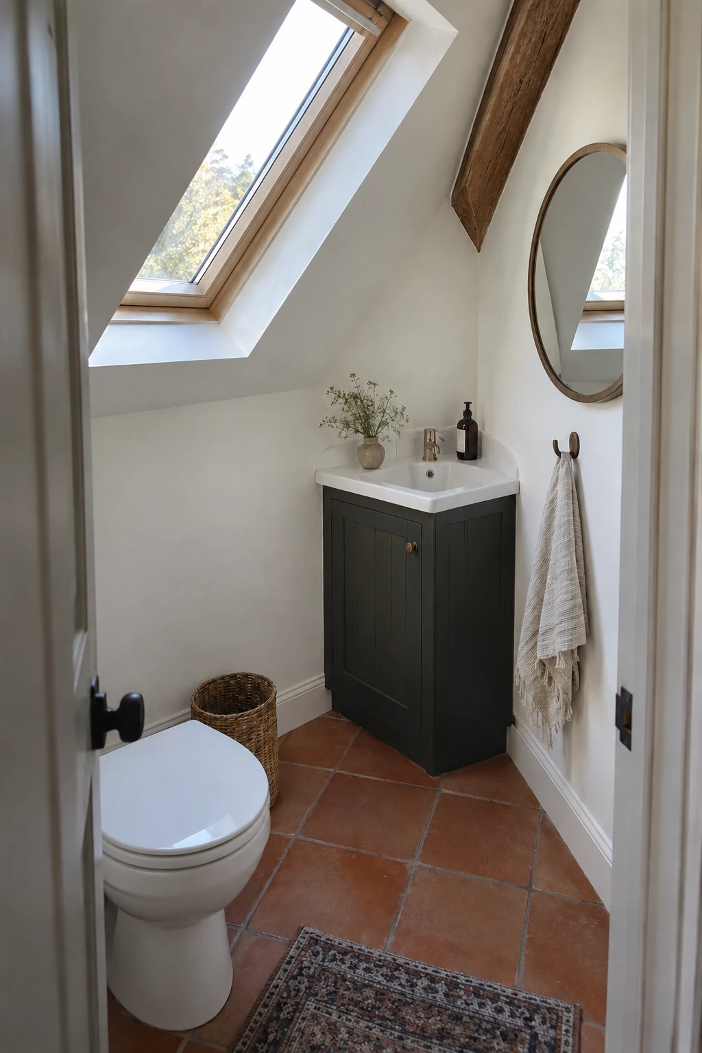 Small corner basin fitted into an awkward attic bay