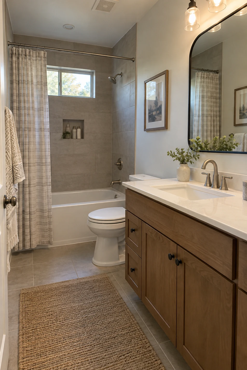 Updated bathroom sink with a correctly sized brushed-nickel faucet