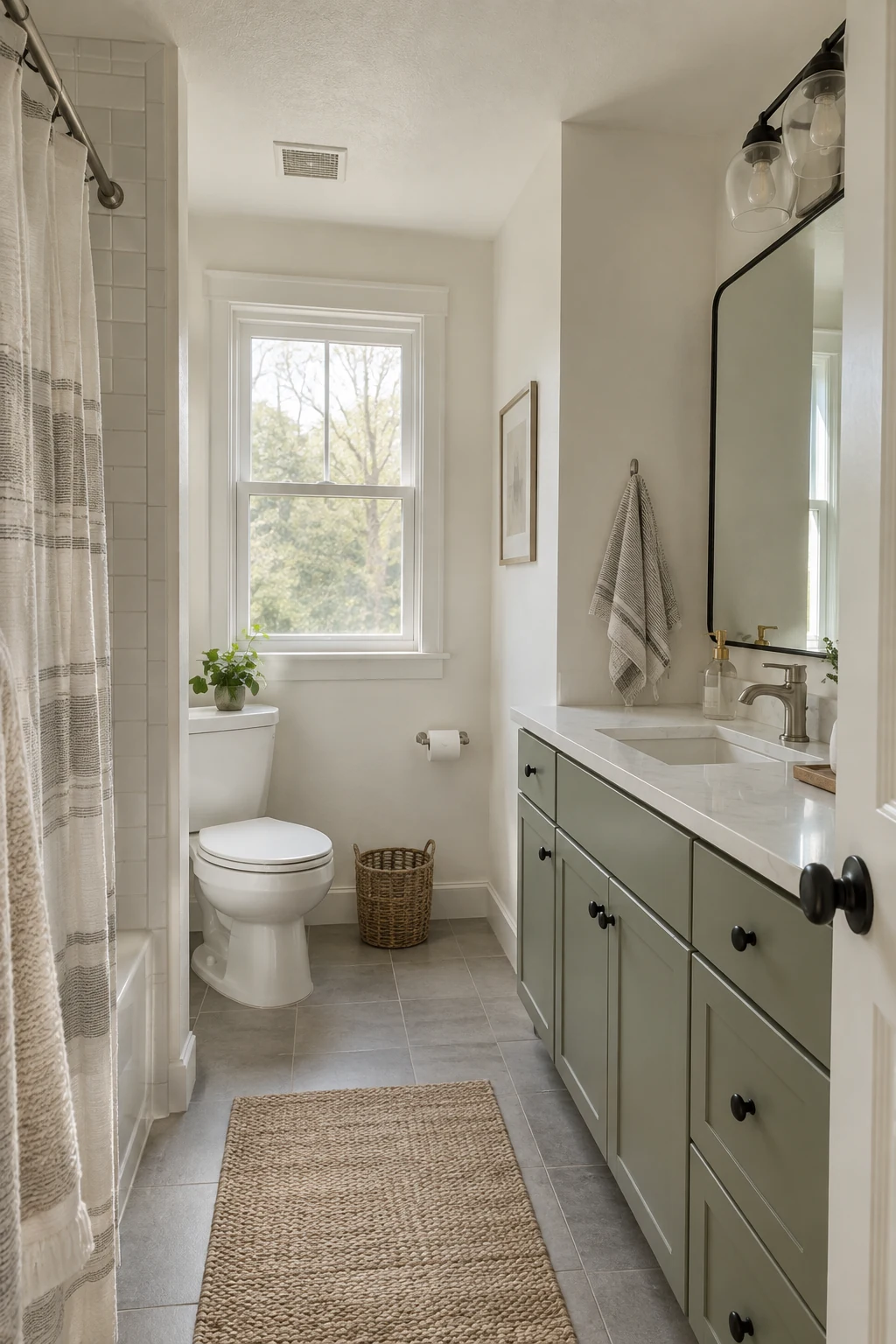 Bathroom refreshed with soft warm-white walls and a clean moisture-resistant ceiling