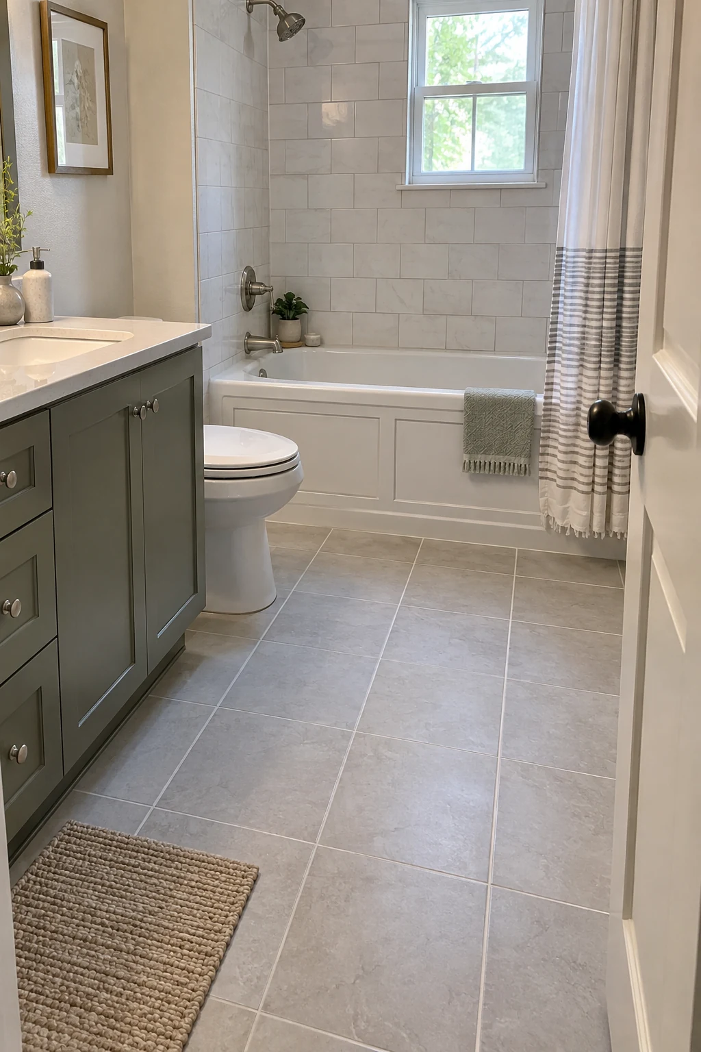 Bathroom tile with clean even grout lines after targeted repair