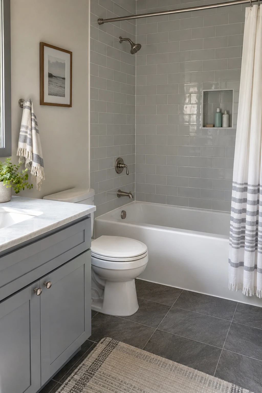 Tub edge and tile corners with fresh neat flexible sealant joints