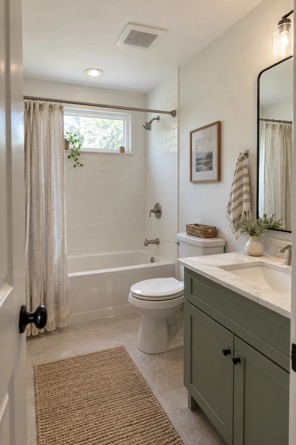 Finished bathroom ceiling with a discreet modern exhaust fan grille