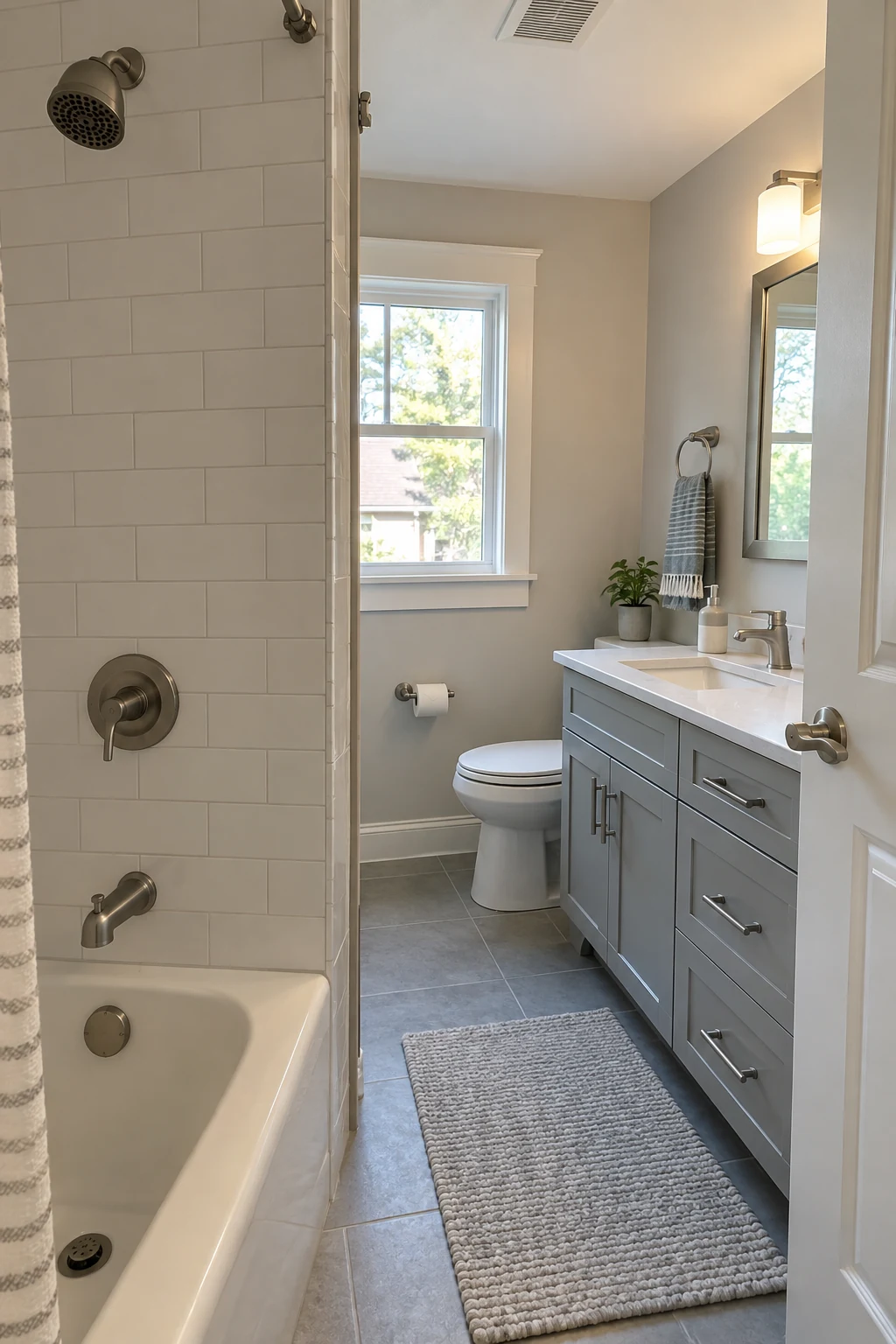 Bathroom with lever faucet handle lever door hardware and reachable controls
