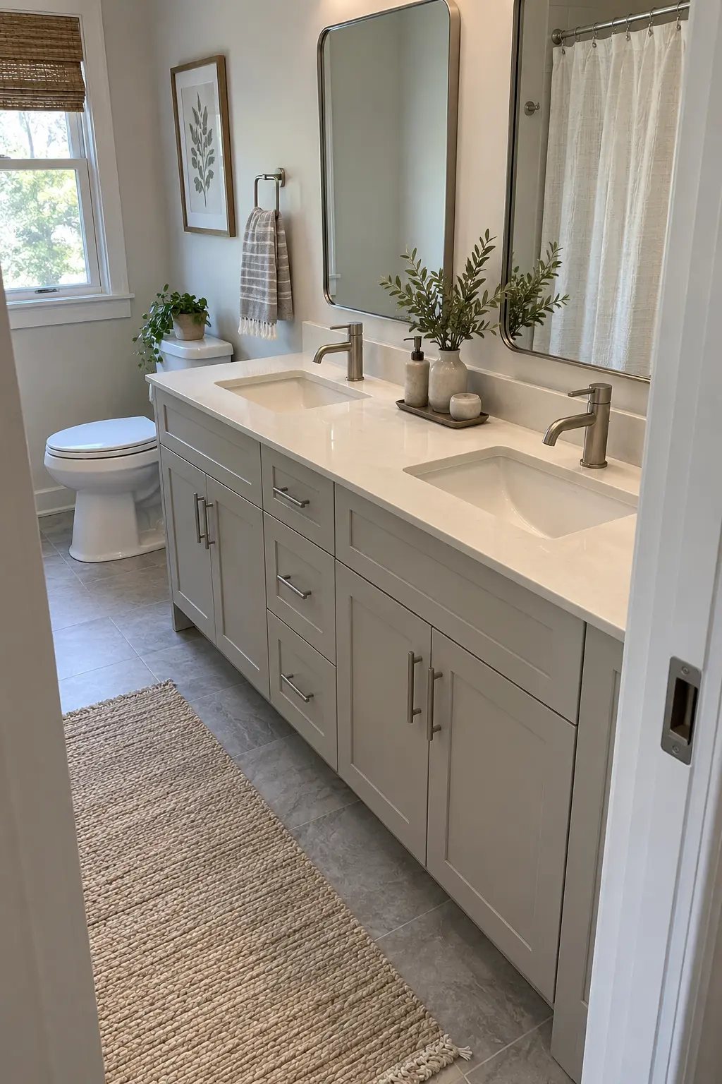 Compact 60-inch double vanity with small basins and clear center space