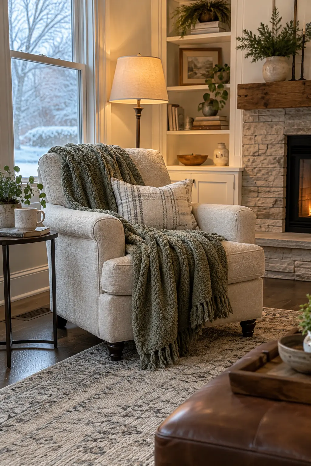 Layer a Throw Where You Actually Sit when decorating after Christmas