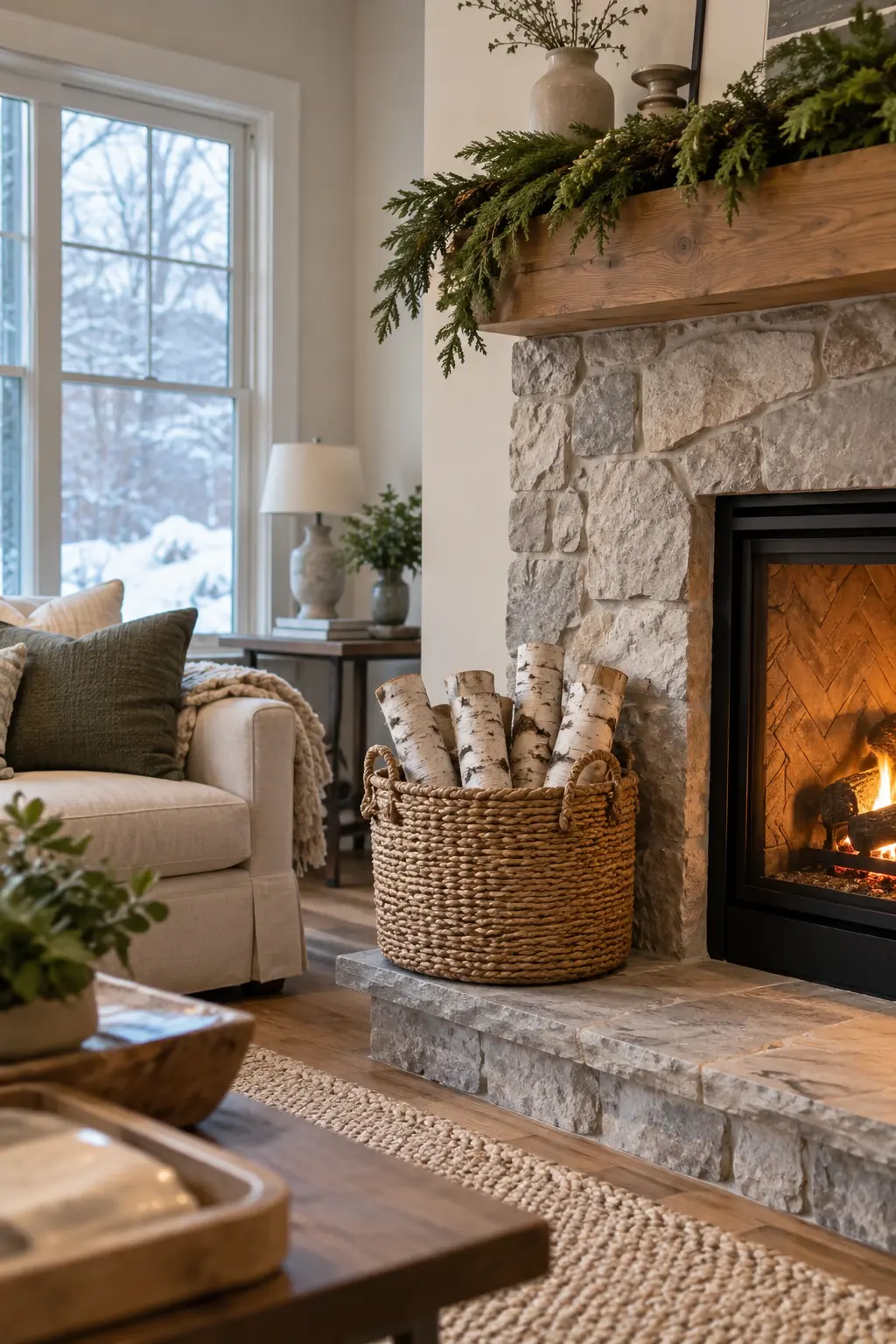 Use Birch Logs as a Winter Accent when decorating after Christmas