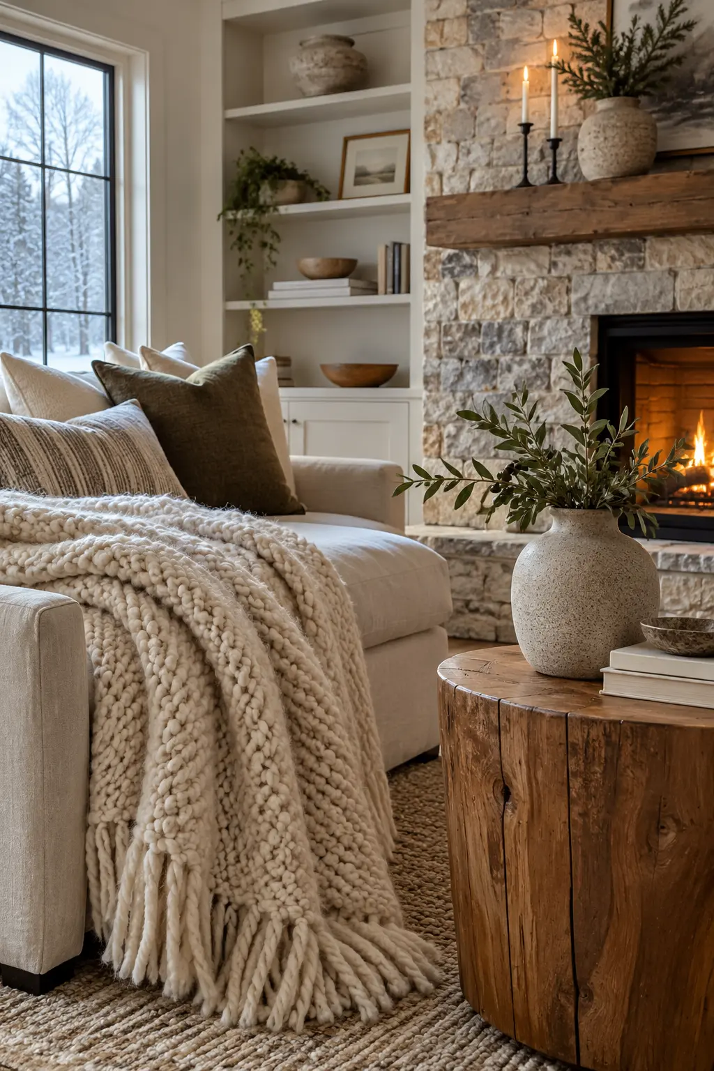Mix Wool, Wood, and Stone when decorating after Christmas