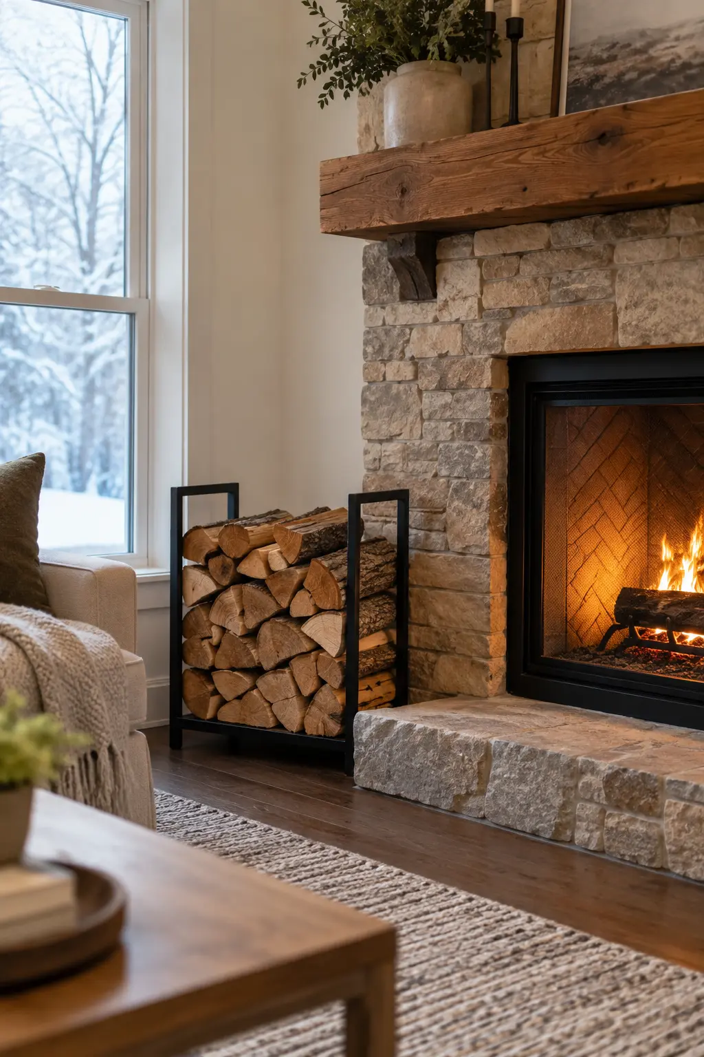 Style Firewood as Useful Storage when decorating after Christmas