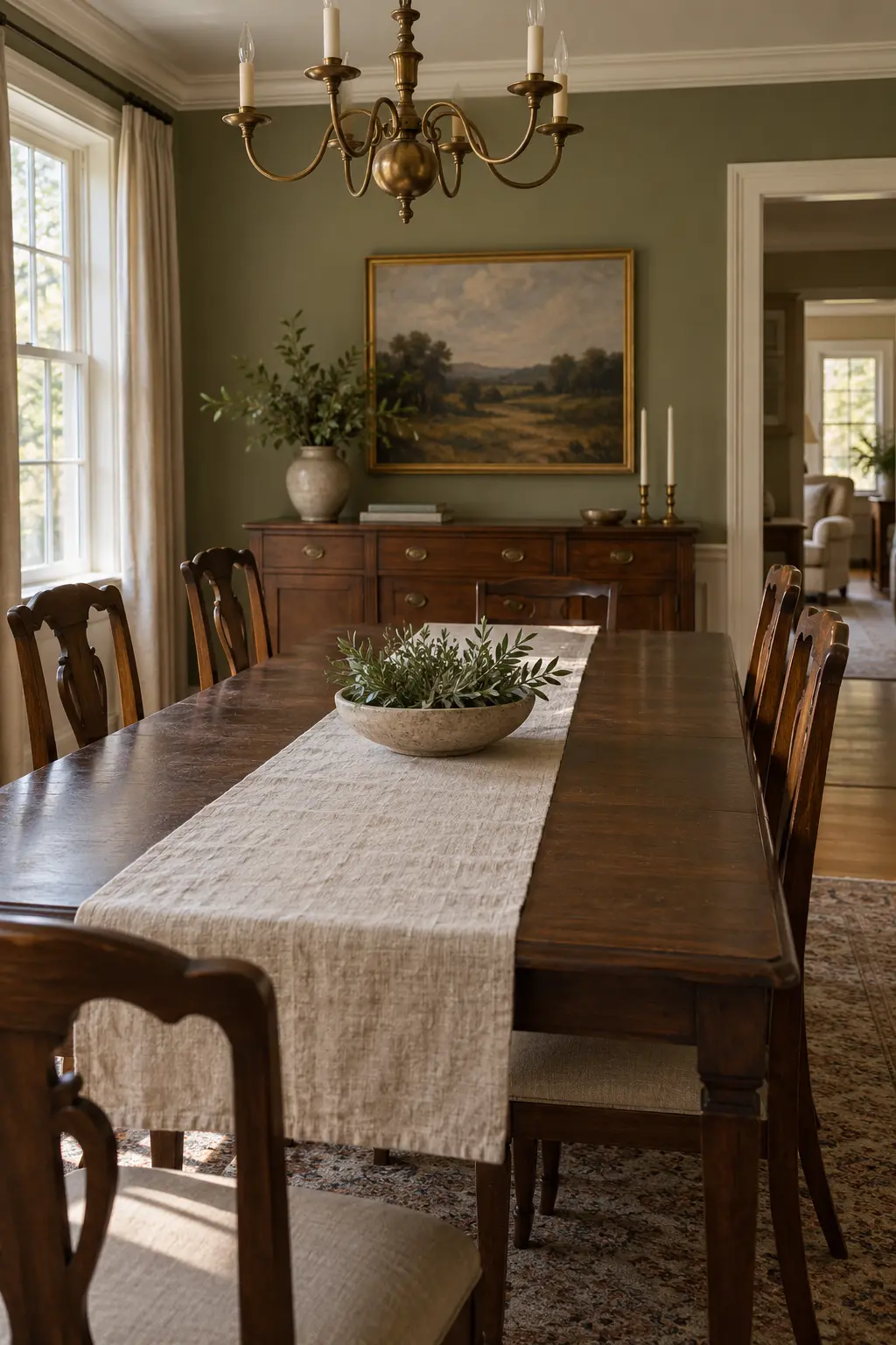 January dining table with a plain textured linen runner