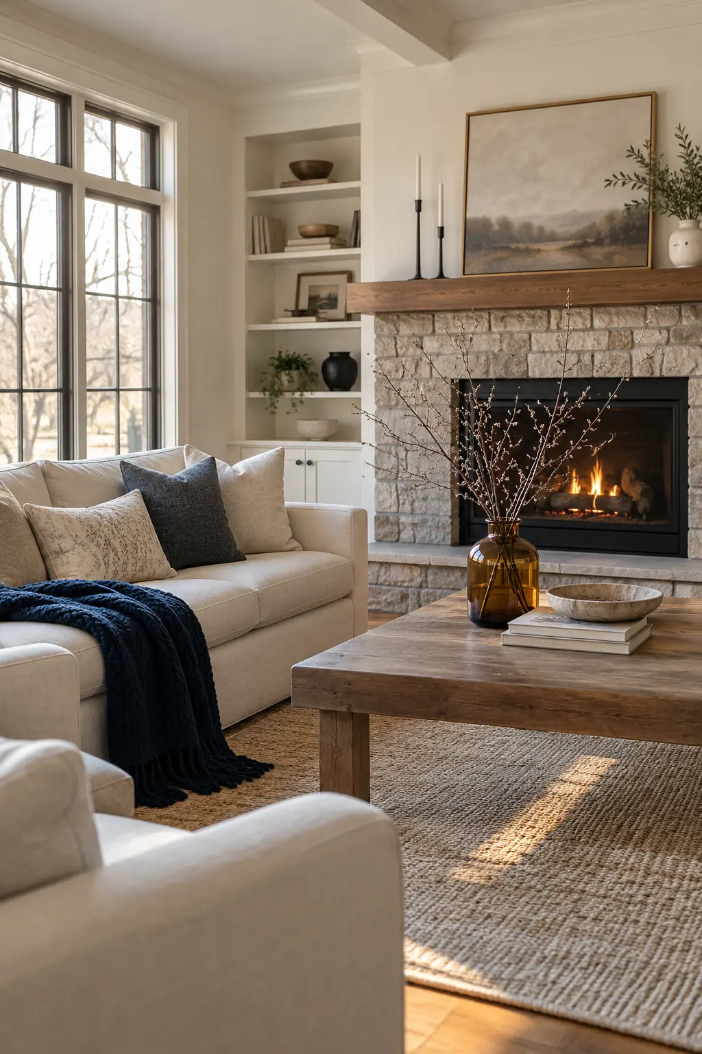 January living room with a calm winter base ready for early spring accents