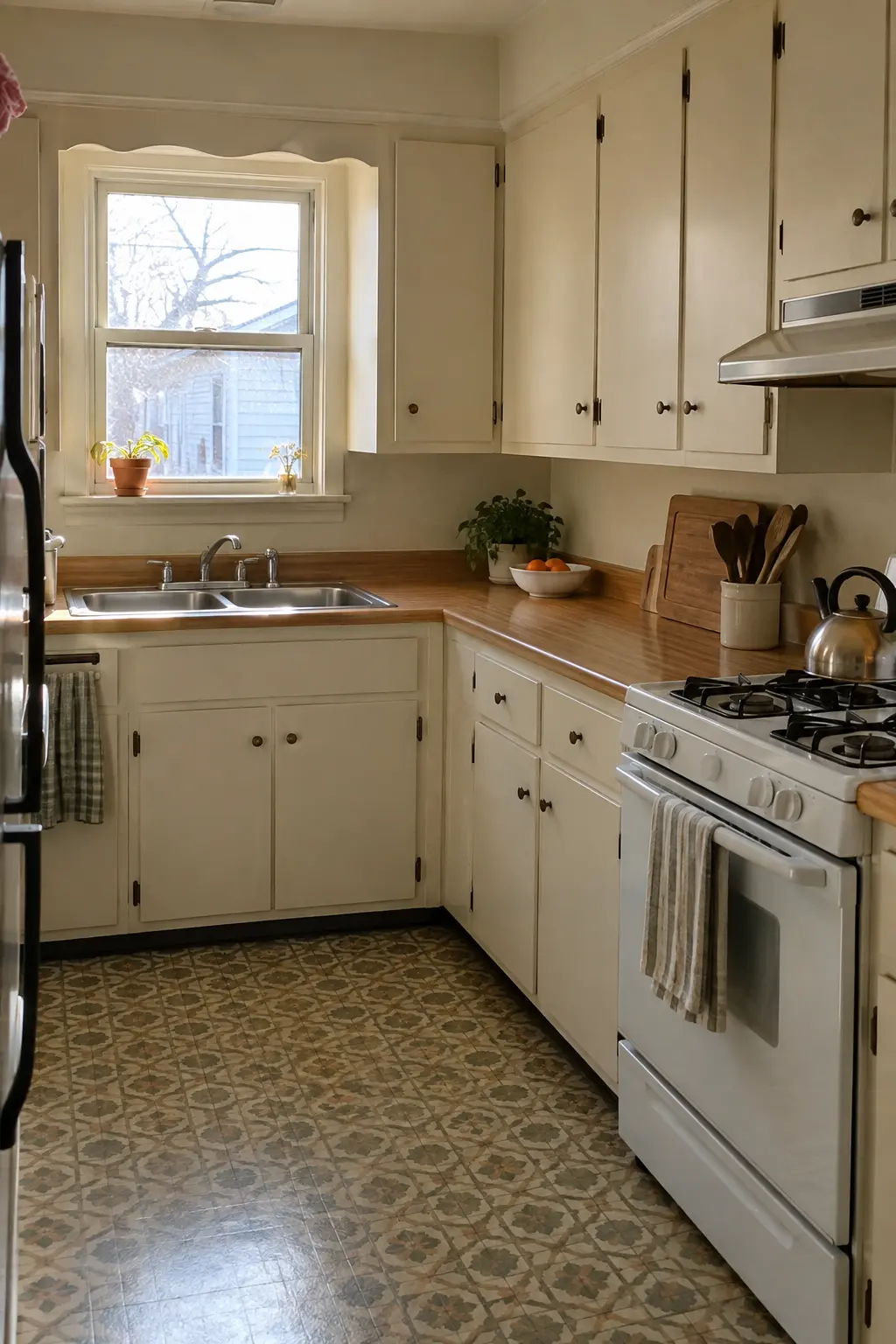 Kitchen cabinet makeover with simple flat-panel replacement doors on existing boxes