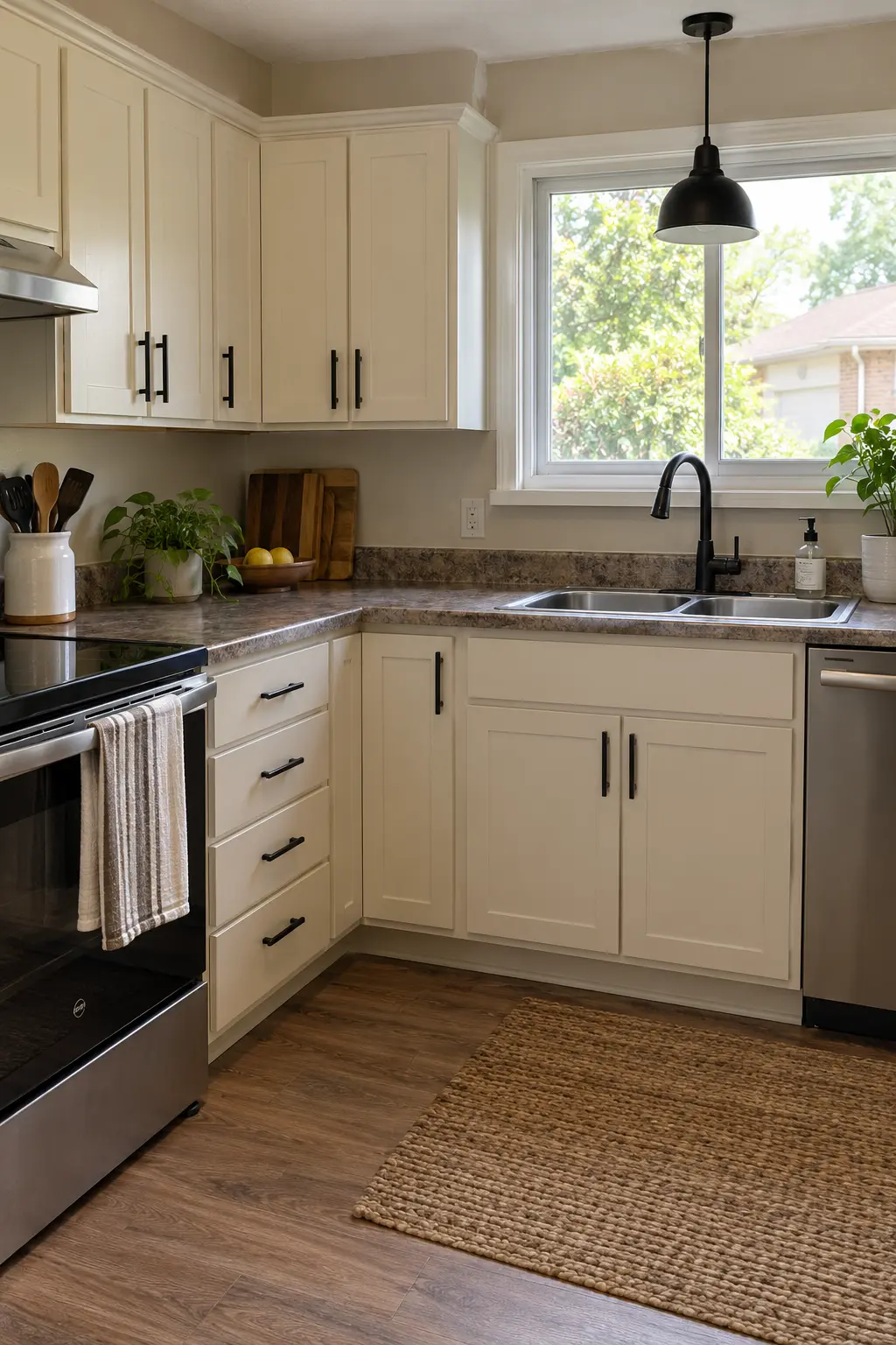 Practical kitchen makeover with new matching cabinet doors and retained slab drawer fronts