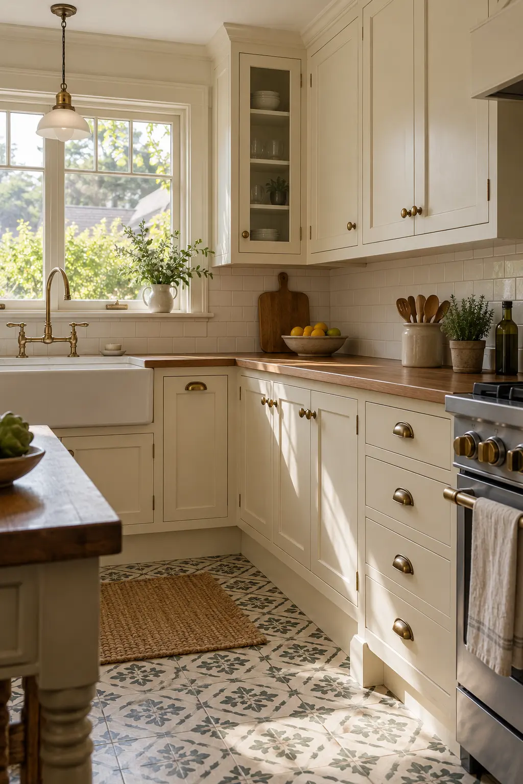 Kitchen cabinets using knobs on doors and cup pulls on drawers in one consistent finish