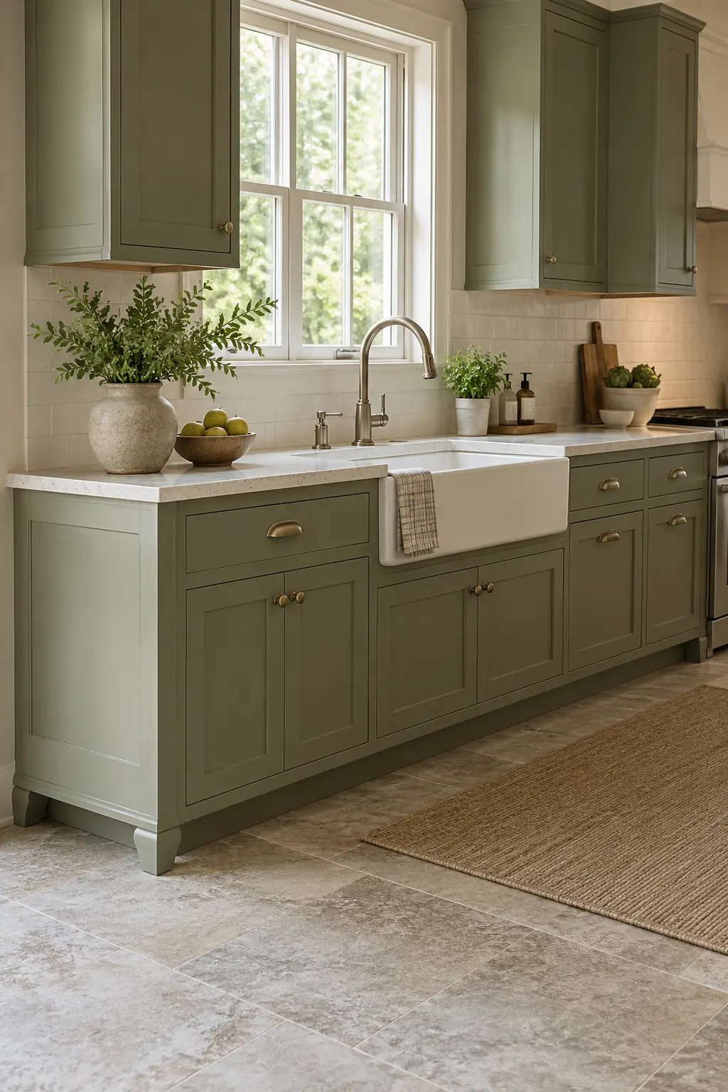 Traditional base cabinets updated with simple furniture feet at cabinet ends