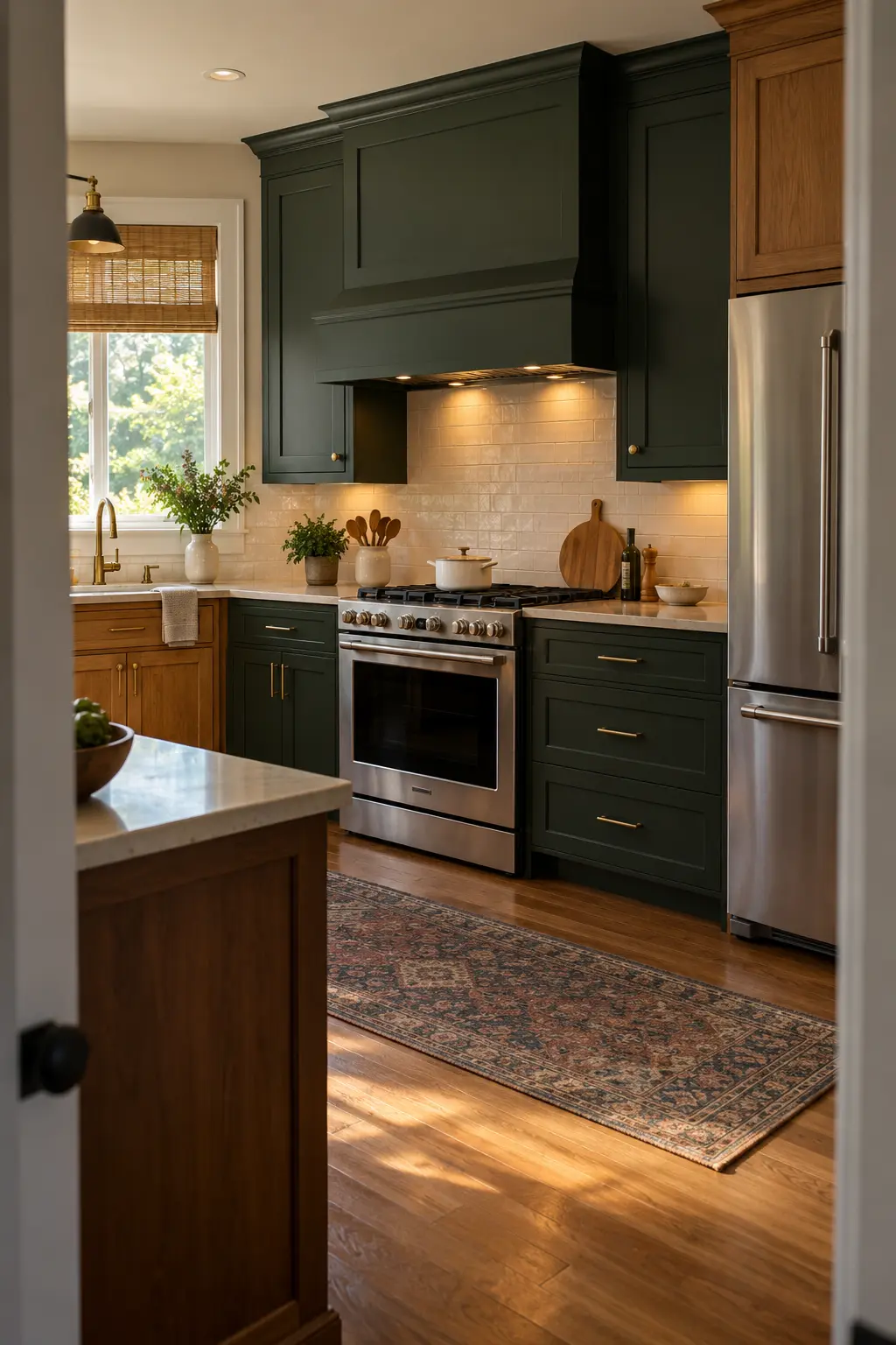 Kitchen makeover focused on one statement cabinet wall with retained cabinets elsewhere