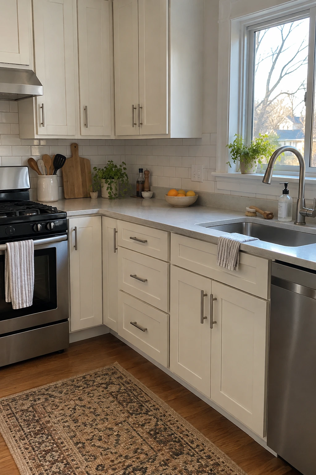 Kitchen cabinets refreshed with new pulls using existing holes
