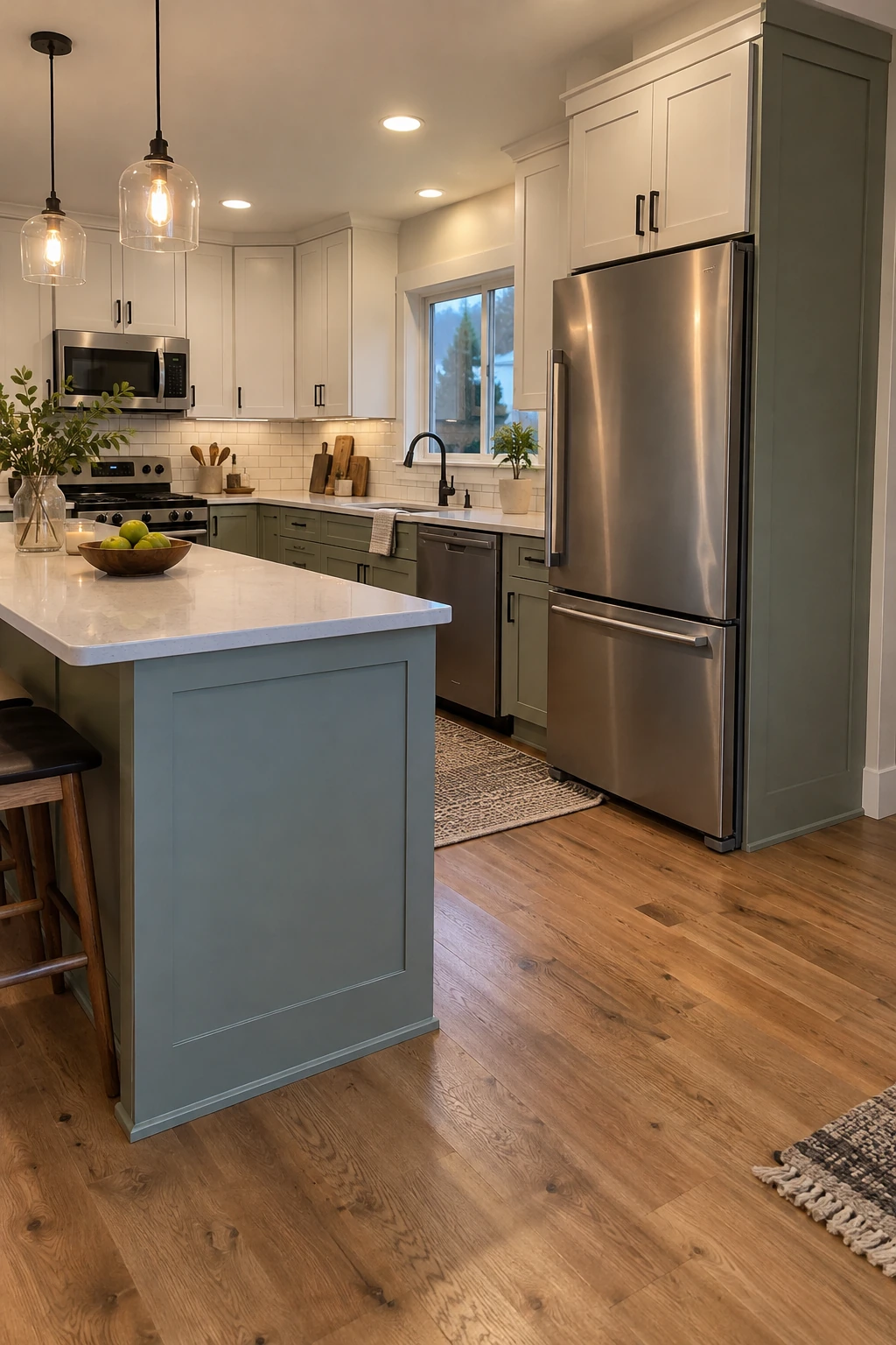 Budget kitchen with selectively upgraded cabinet end panels