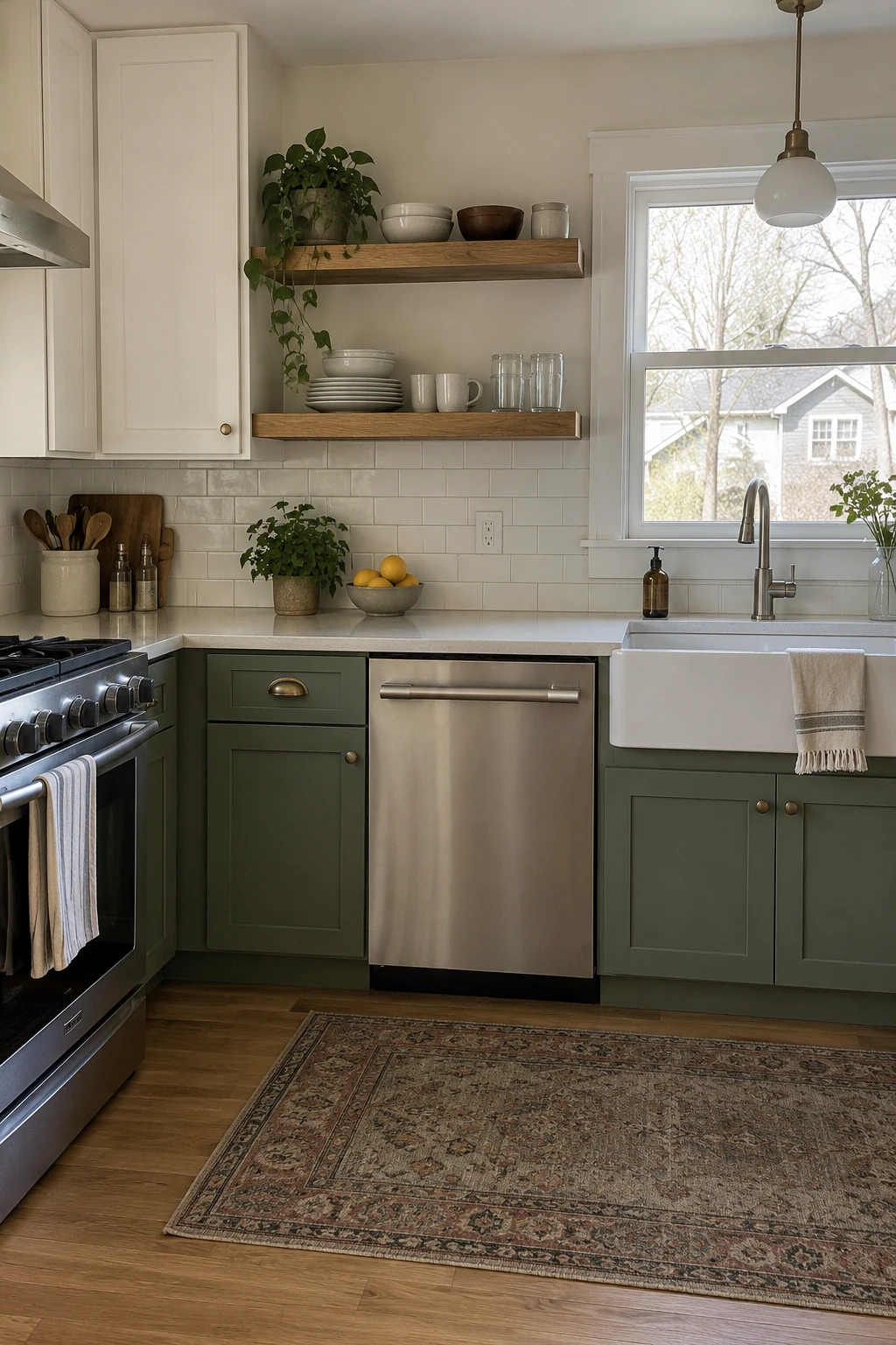 Budget kitchen with one short run of practical open shelving