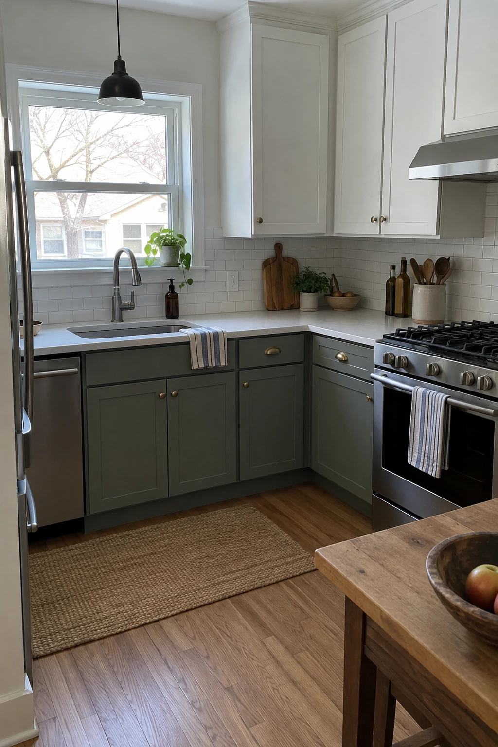 Kitchen with tile limited to the main sink and range backsplash