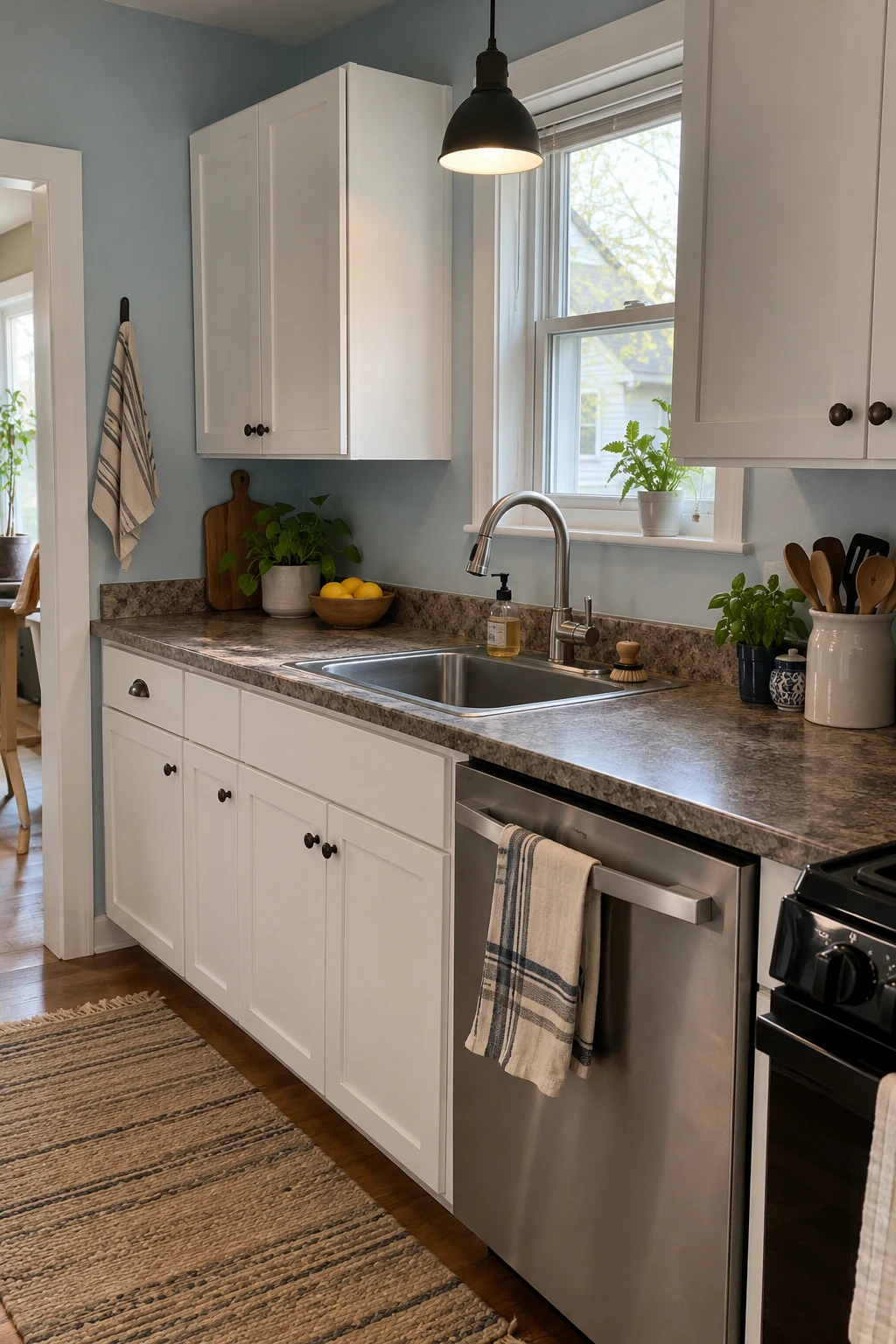 Budget kitchen using washable painted backsplash walls