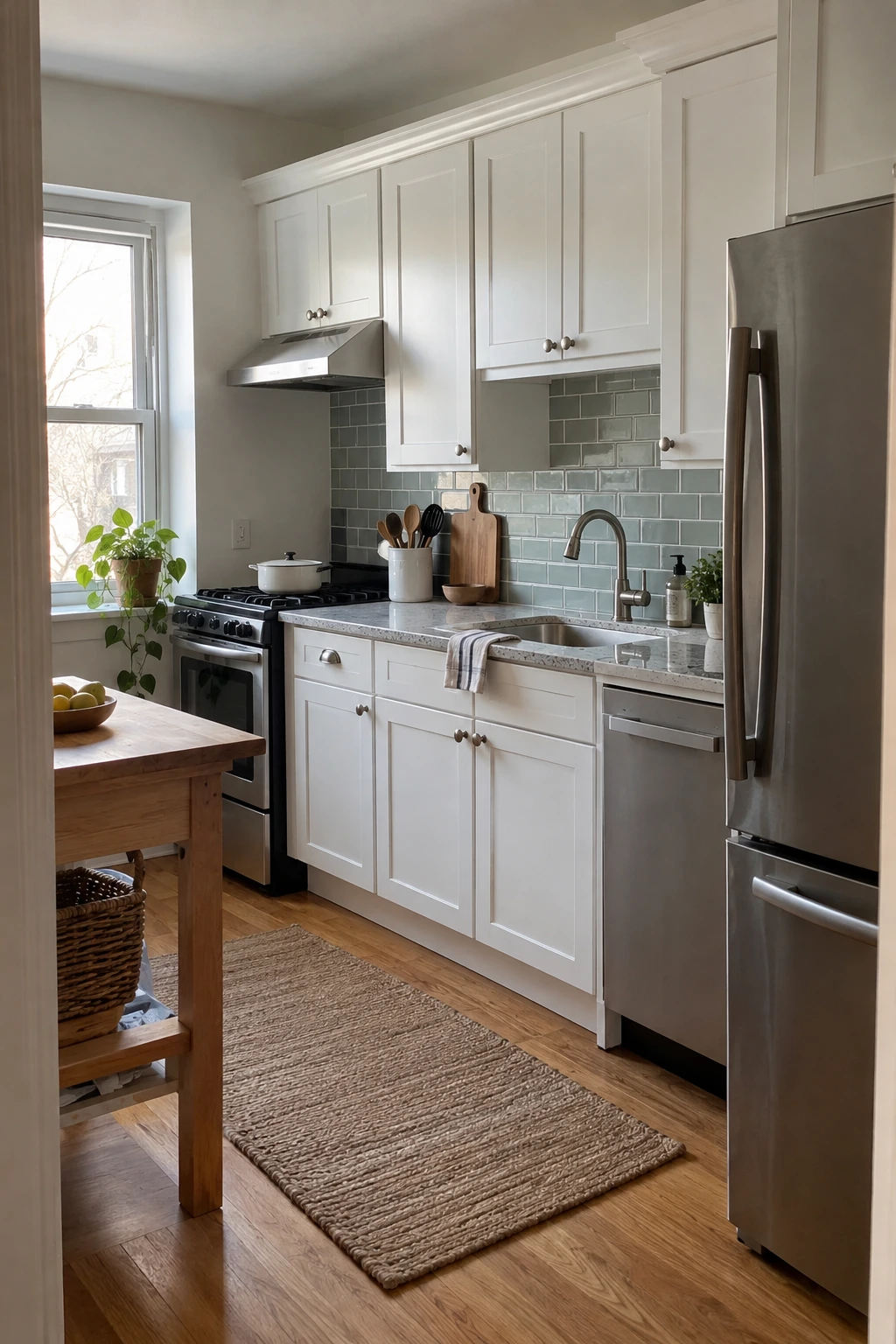 Renter kitchen with a neat removable backsplash panel
