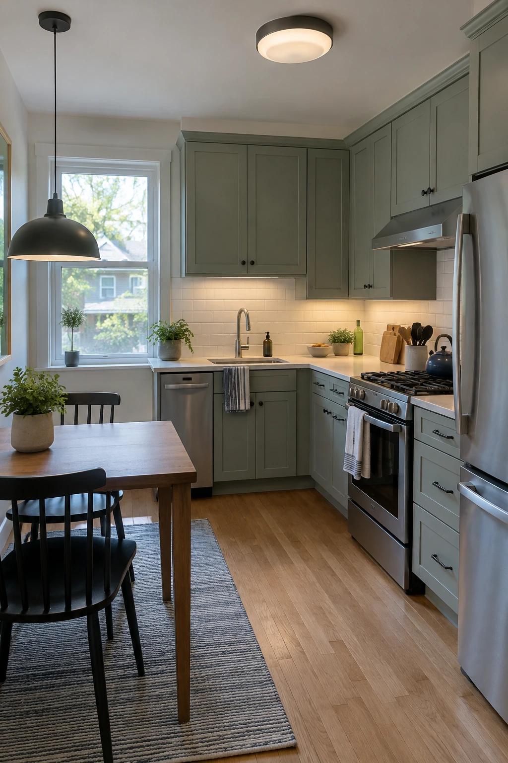 Small kitchen improved with layered practical lighting