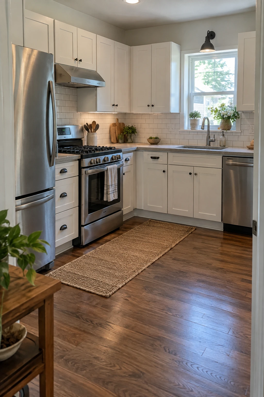 Budget kitchen with standard-size appliances fitted to existing openings