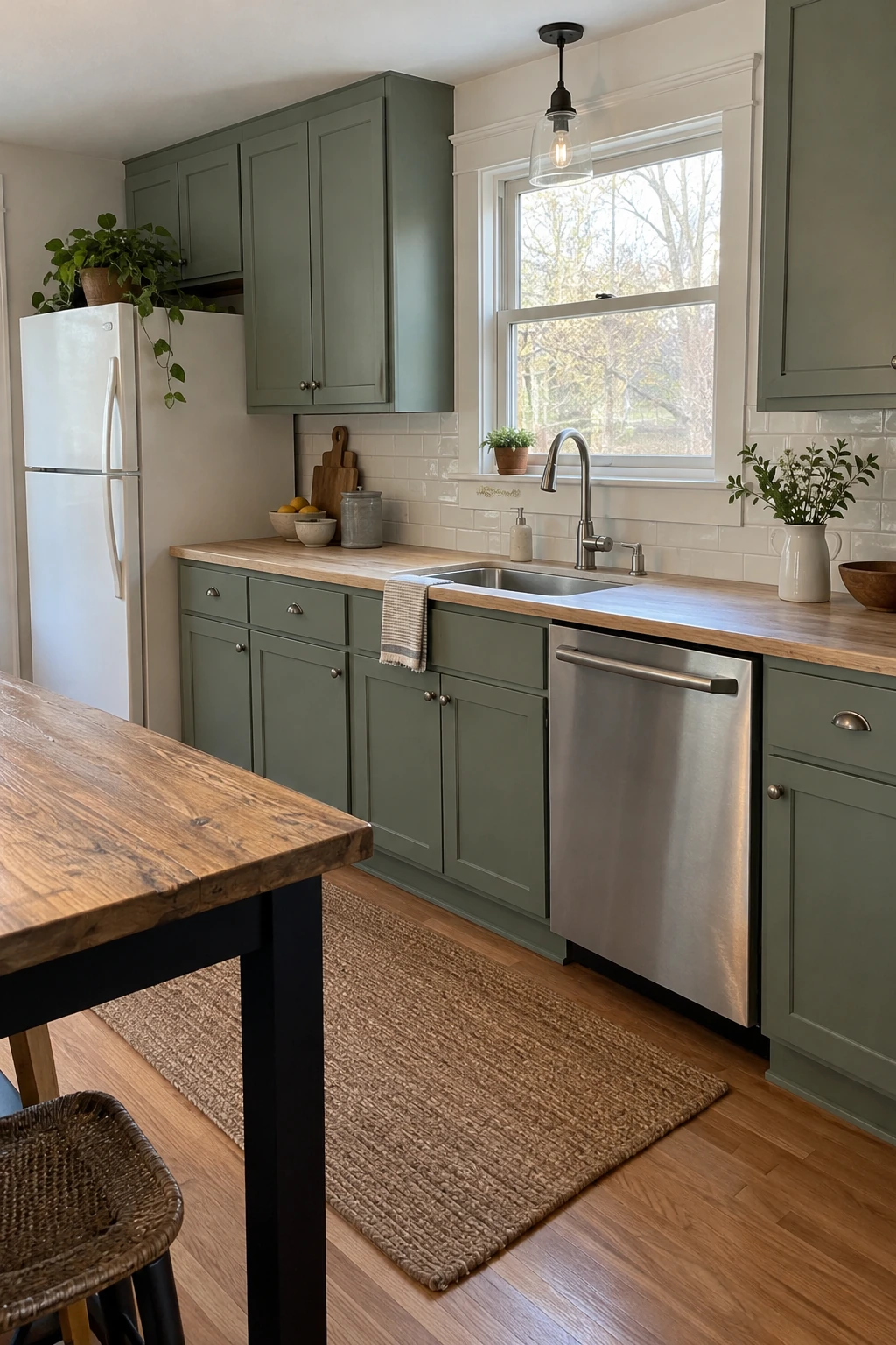 Kitchen with a phased mix of retained and newly replaced appliances