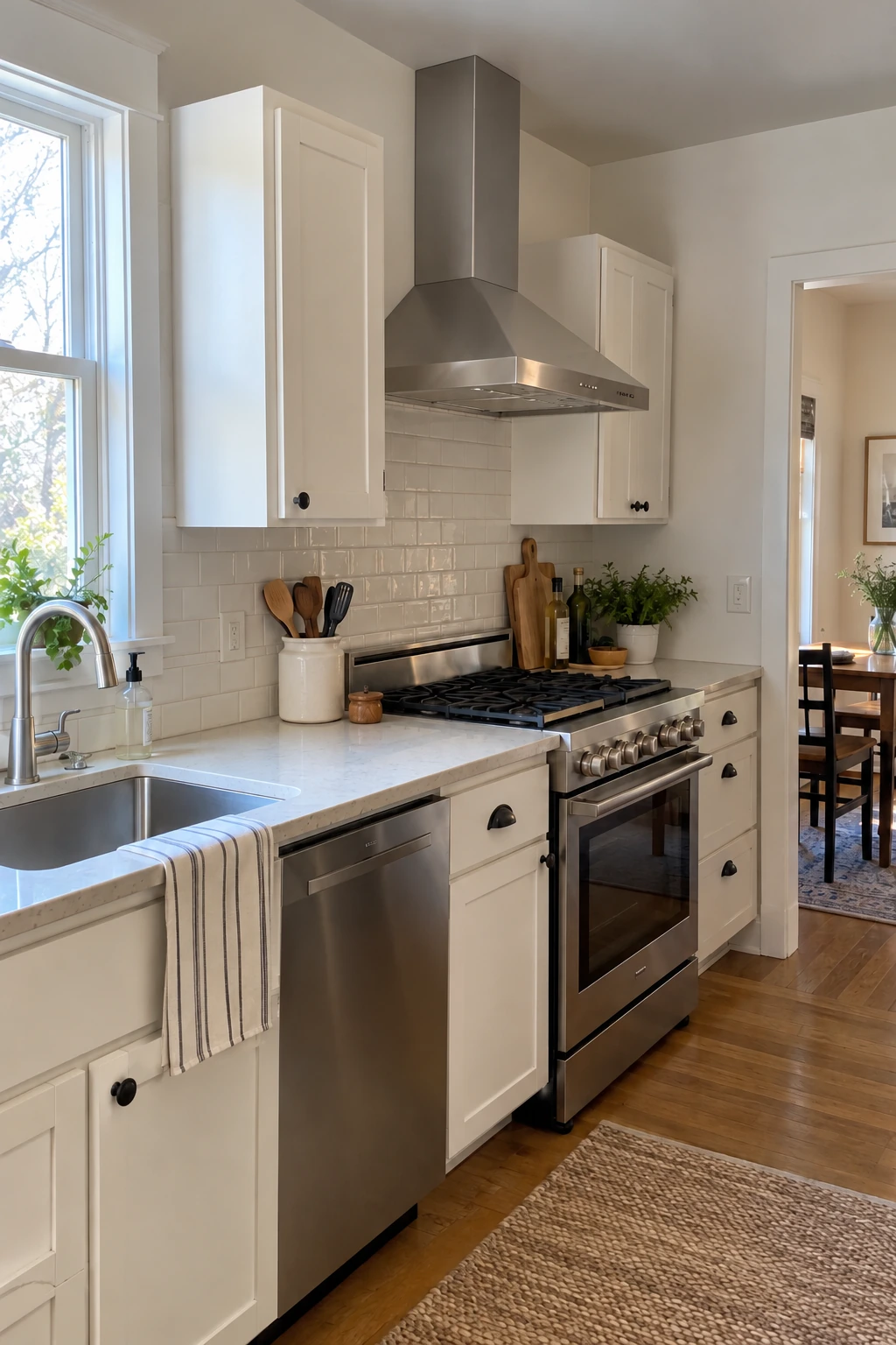 Budget kitchen with a simple functional exterior-vented hood
