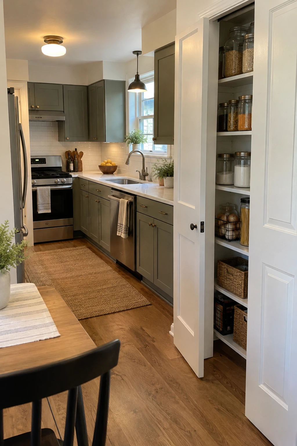 Kitchen pantry wall made from shallow practical shelving