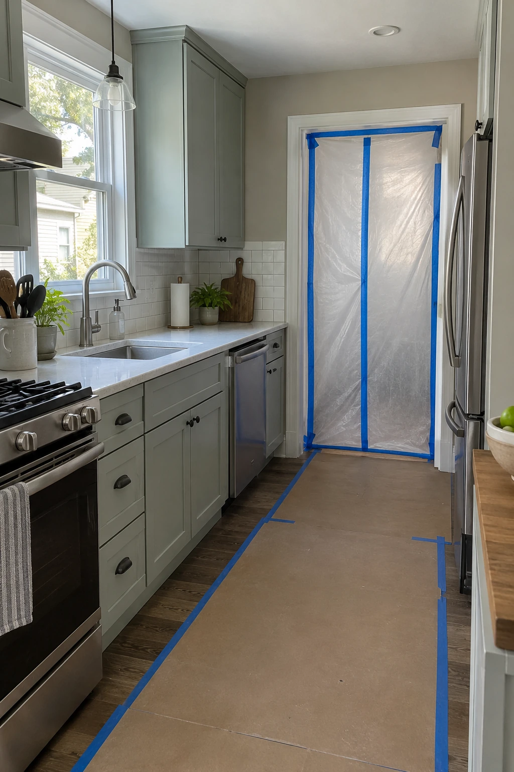Kitchen remodel work zone with professional dust containment
