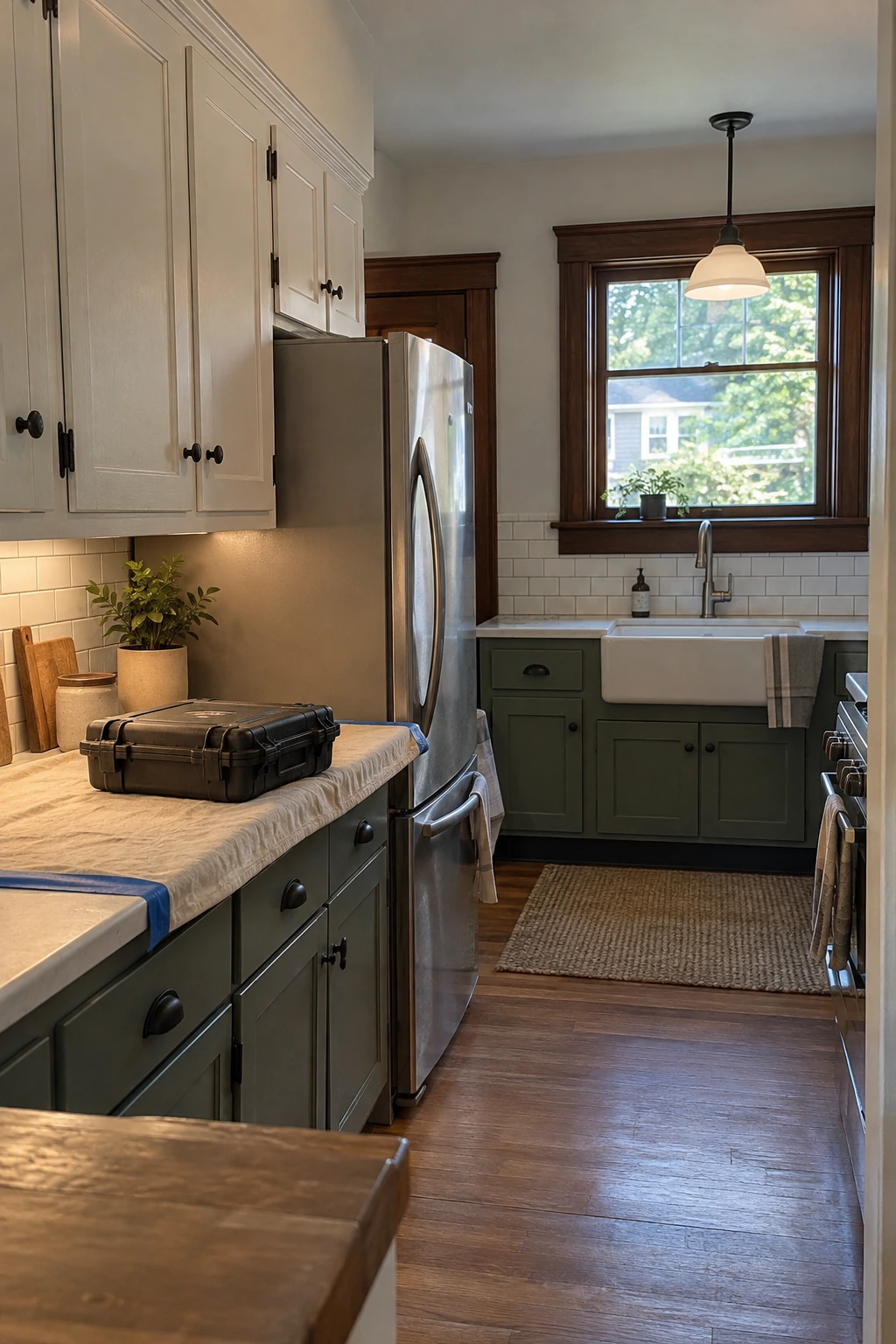 Older kitchen prepared for a lead-safe professional renovation