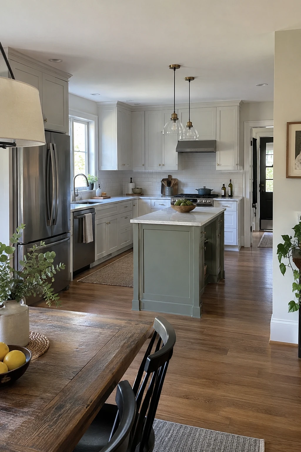 Open kitchen after a blocking peninsula was replaced with a compact island