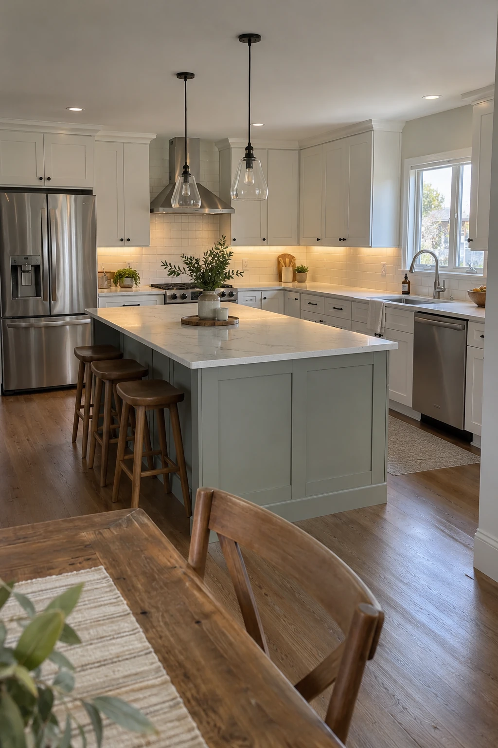 Kitchen counter evenly lit by concealed under-cabinet lighting