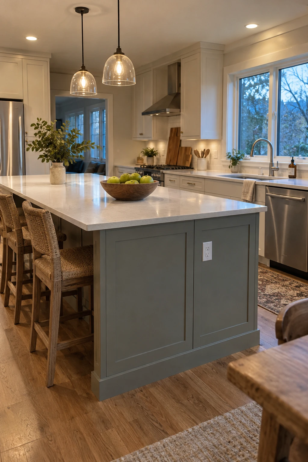 Kitchen island with a discreet code-compliant power outlet