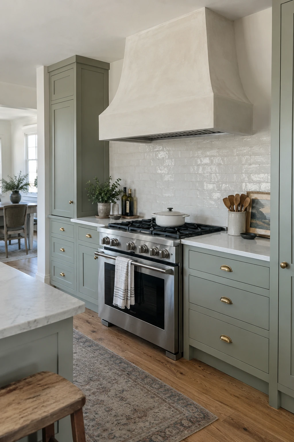 Kitchen range wall with a correctly sized exterior-vented hood