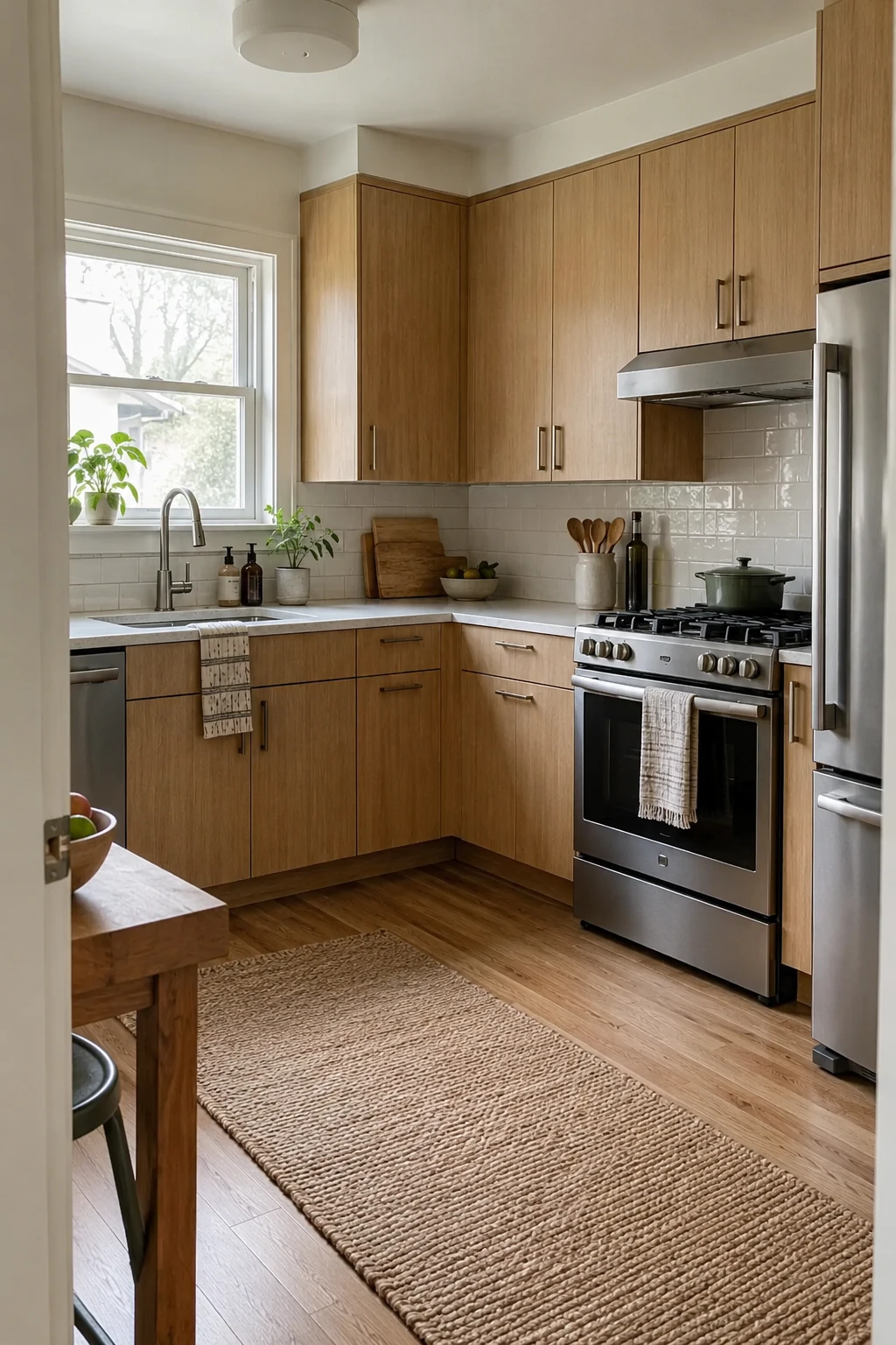 Kitchen refreshed with new slab cabinet doors and simple pulls