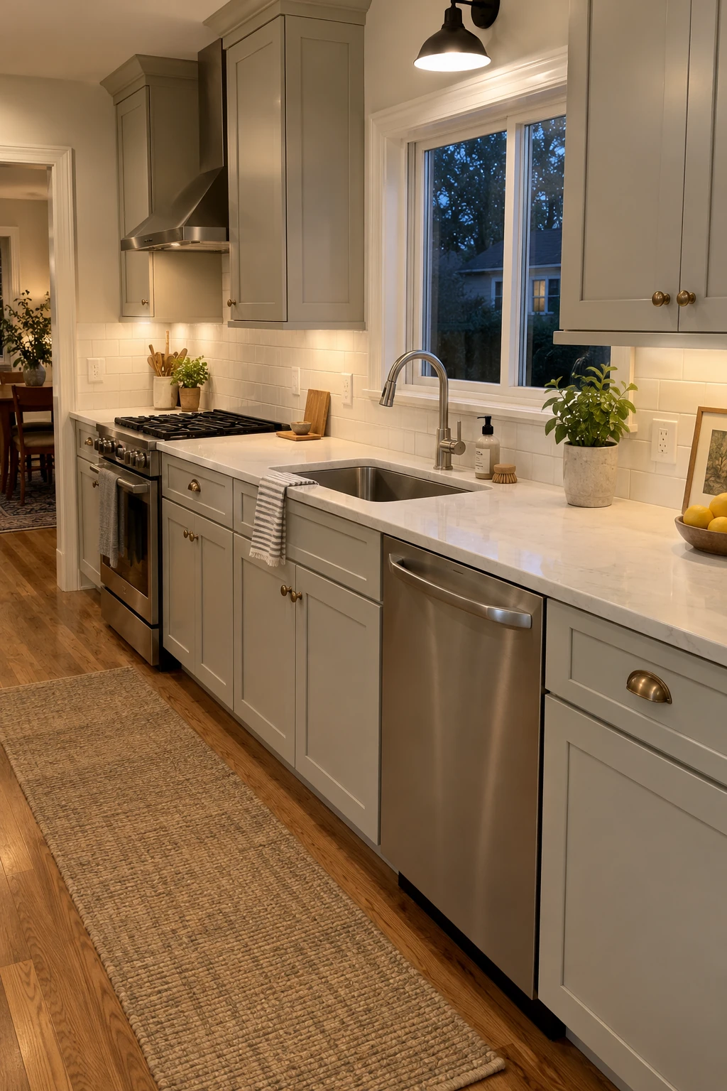 Completed kitchen with precisely aligned outlets, plumbing, and appliances