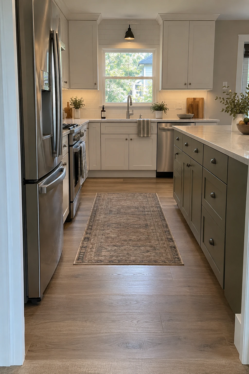 Completed kitchen renovation with protected flooring and clean cabinet installation