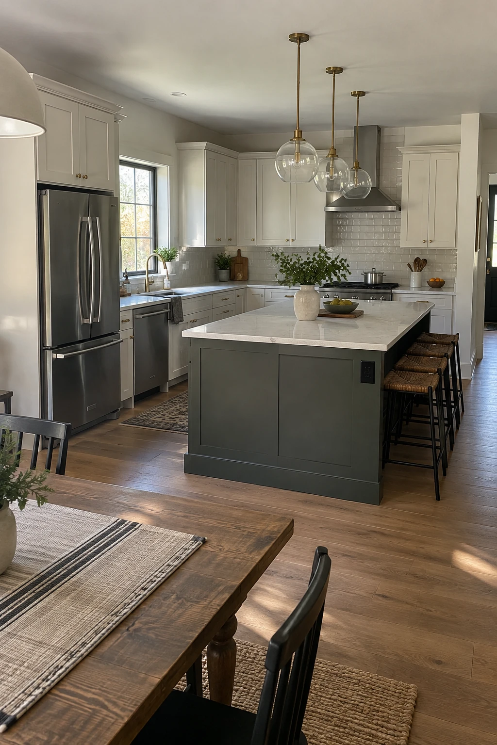Deep island with working drawers and shallow dining-side cabinets