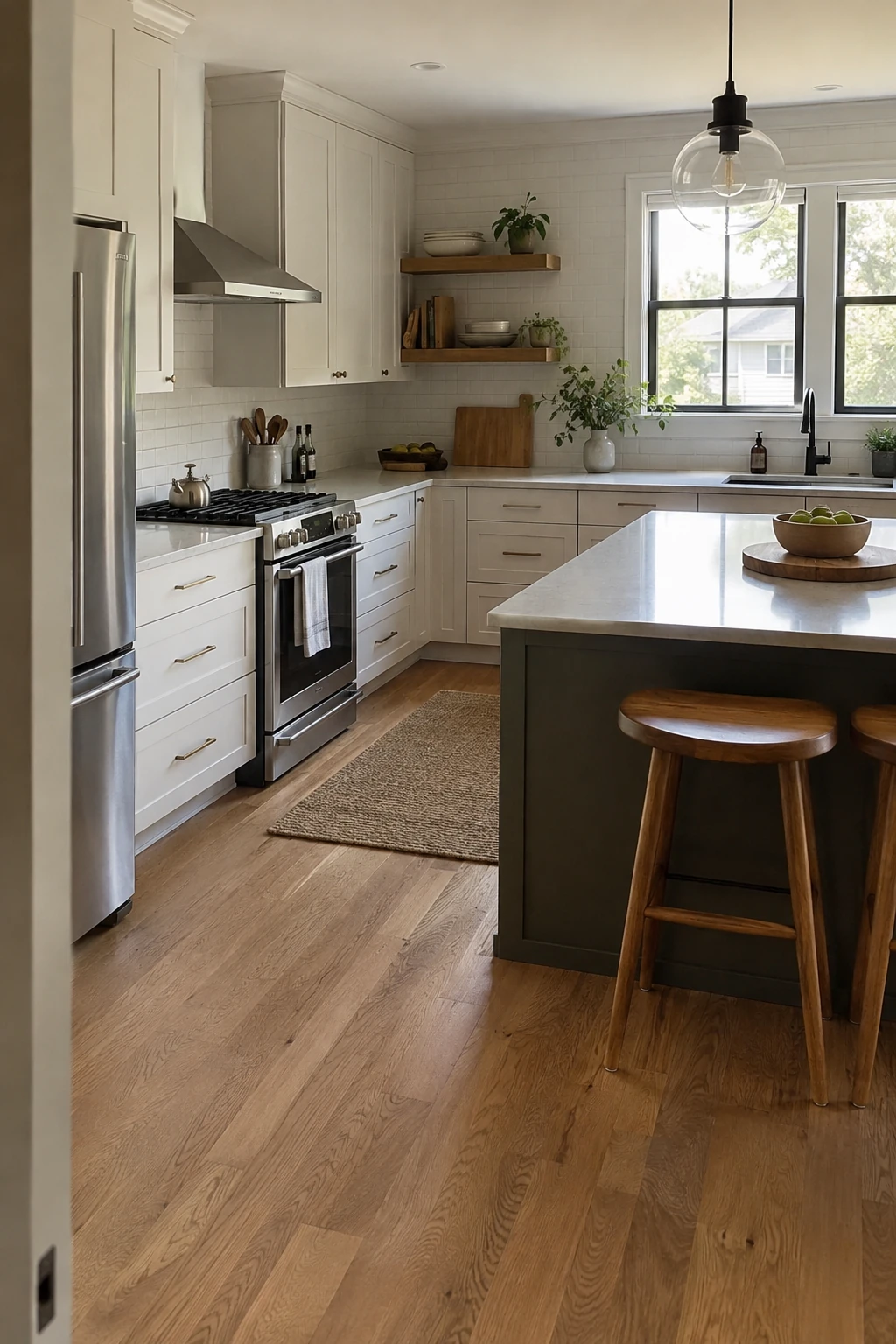 Clean L-shaped cabinet corner with drawers meeting beside a small concealed void