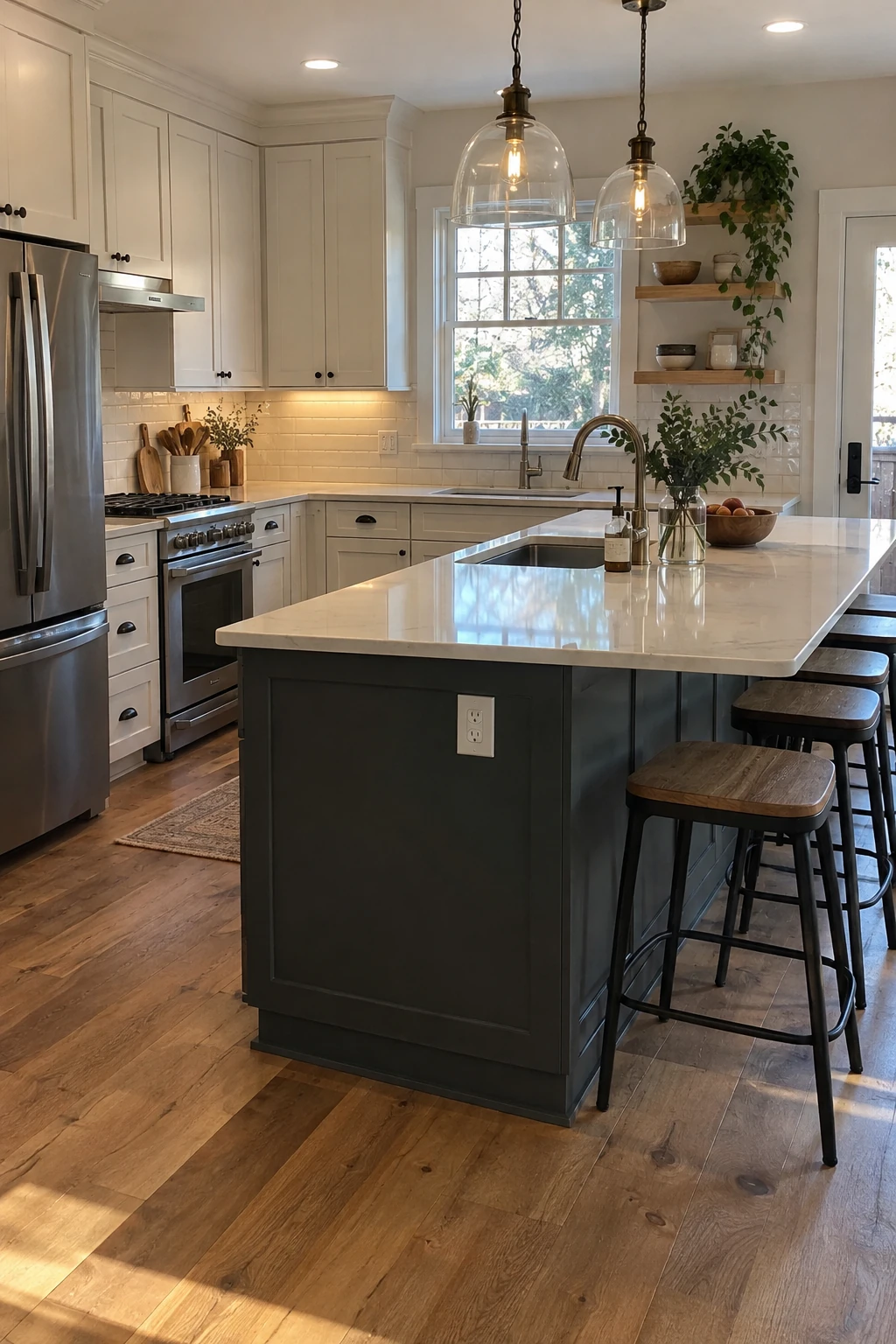 Completed kitchen reflecting carefully coordinated island utilities