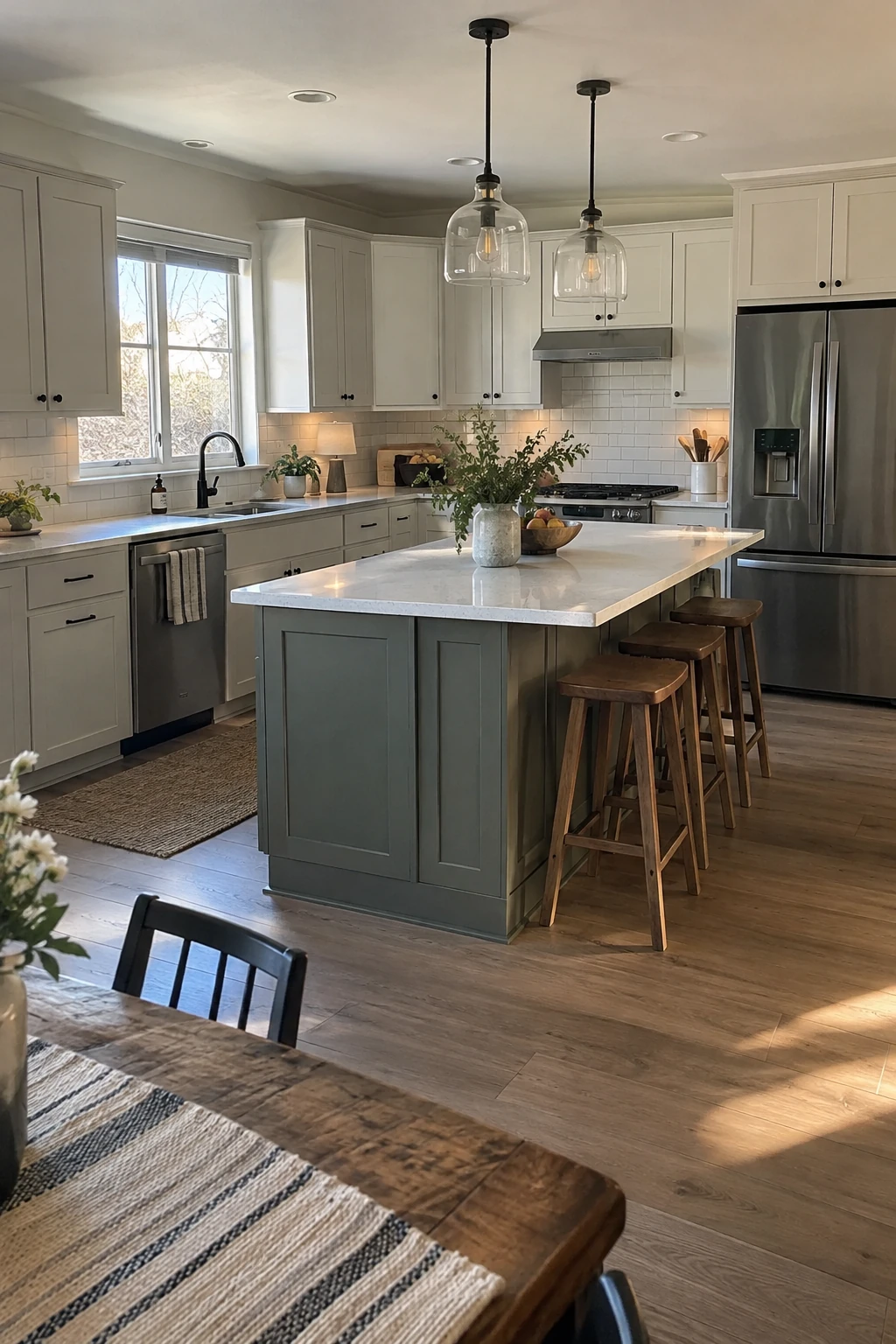 Finished island countertop accurately fitted to fixed cabinetry