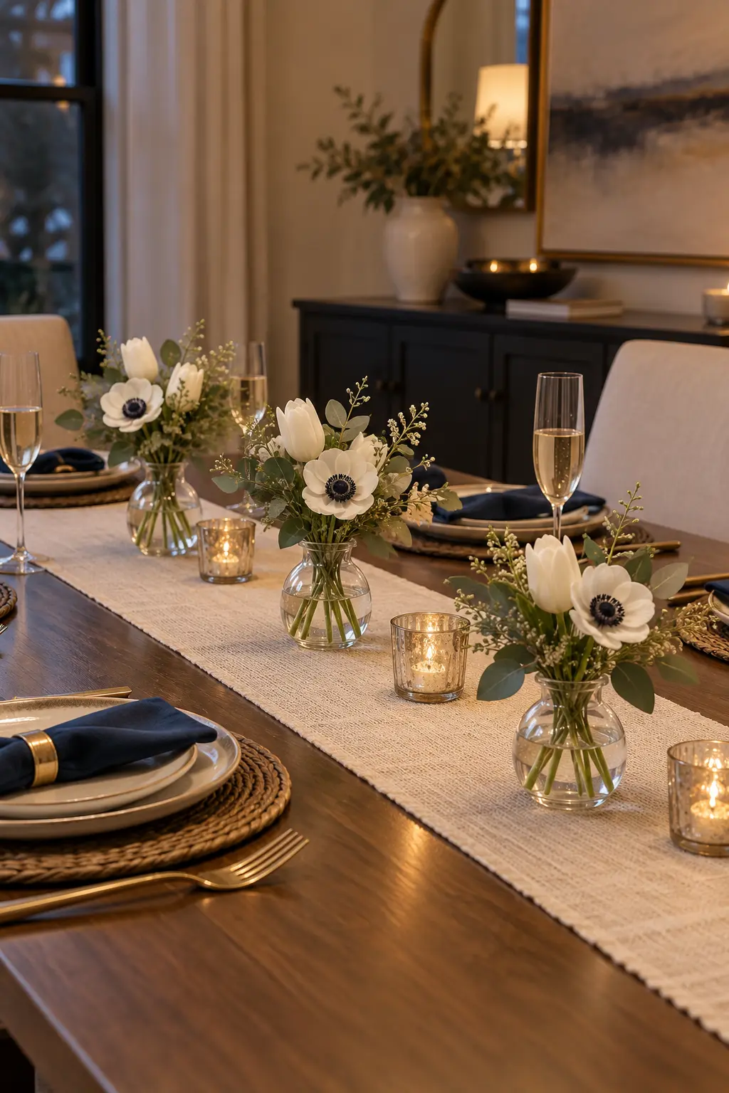 Line Up Three Tiny Bouquets New Year centerpiece idea